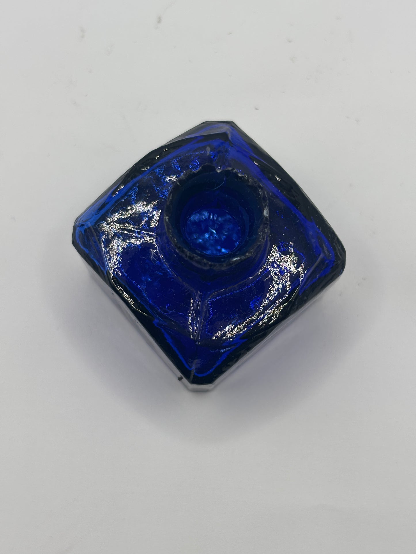 Old cobalt blue glass inkwell, ink bottle
