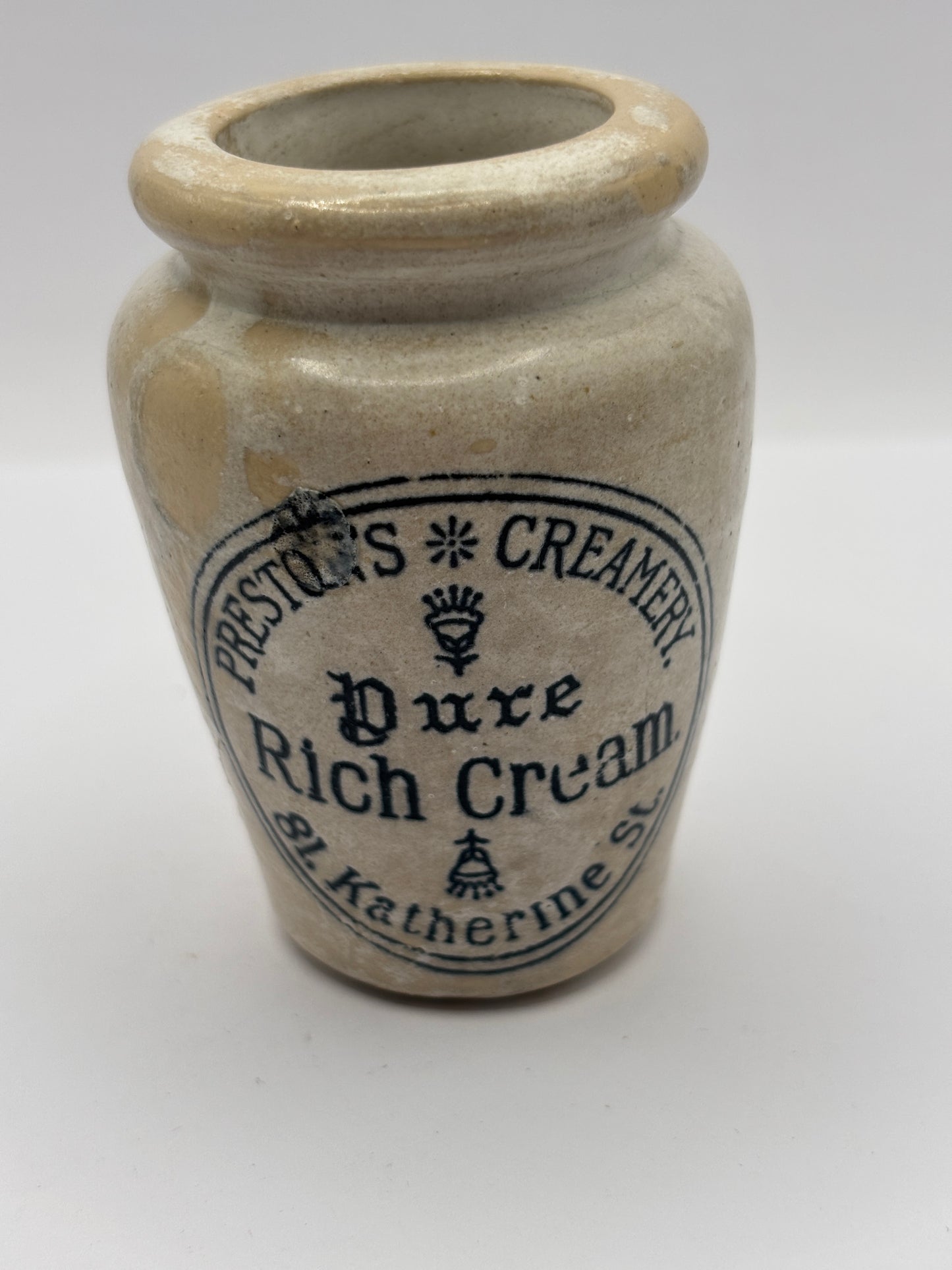 Old rare advertising cream pot, Prestons Creamery pure rich cream 6.5cms