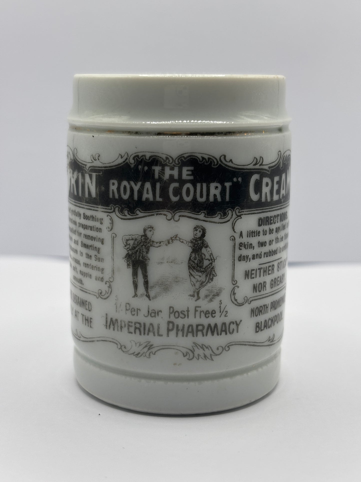 Old advertising skin cream pot, The royal court, Skin/ointment/chemist pot