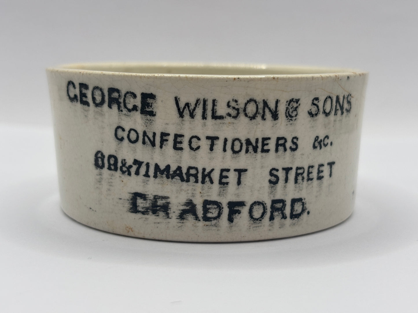 Old advertising meat paste pot, George Wilson & Sons. confectioners Bradford