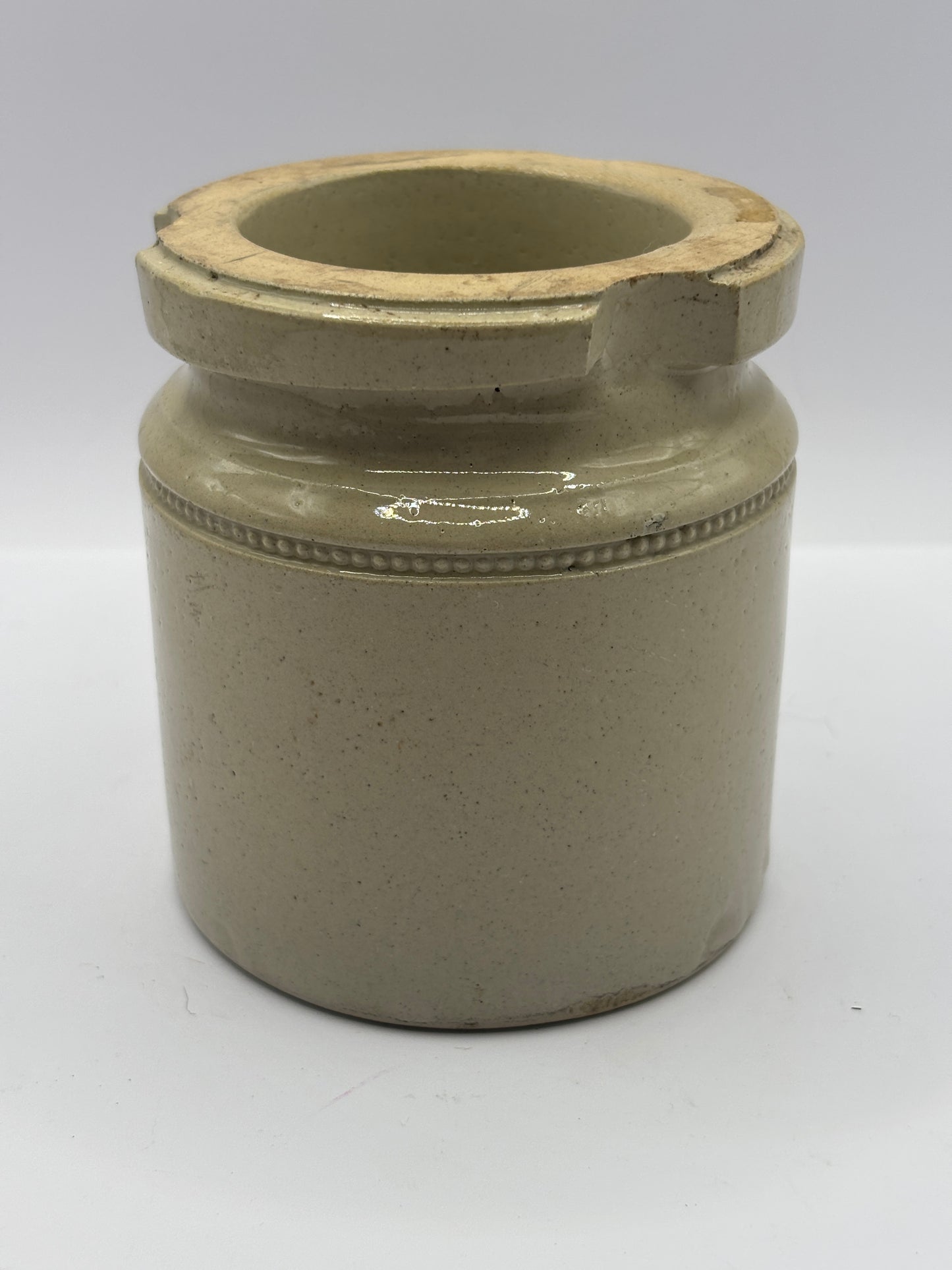 Old stoneware caviar pot. R.T Kay caviare importer Hull