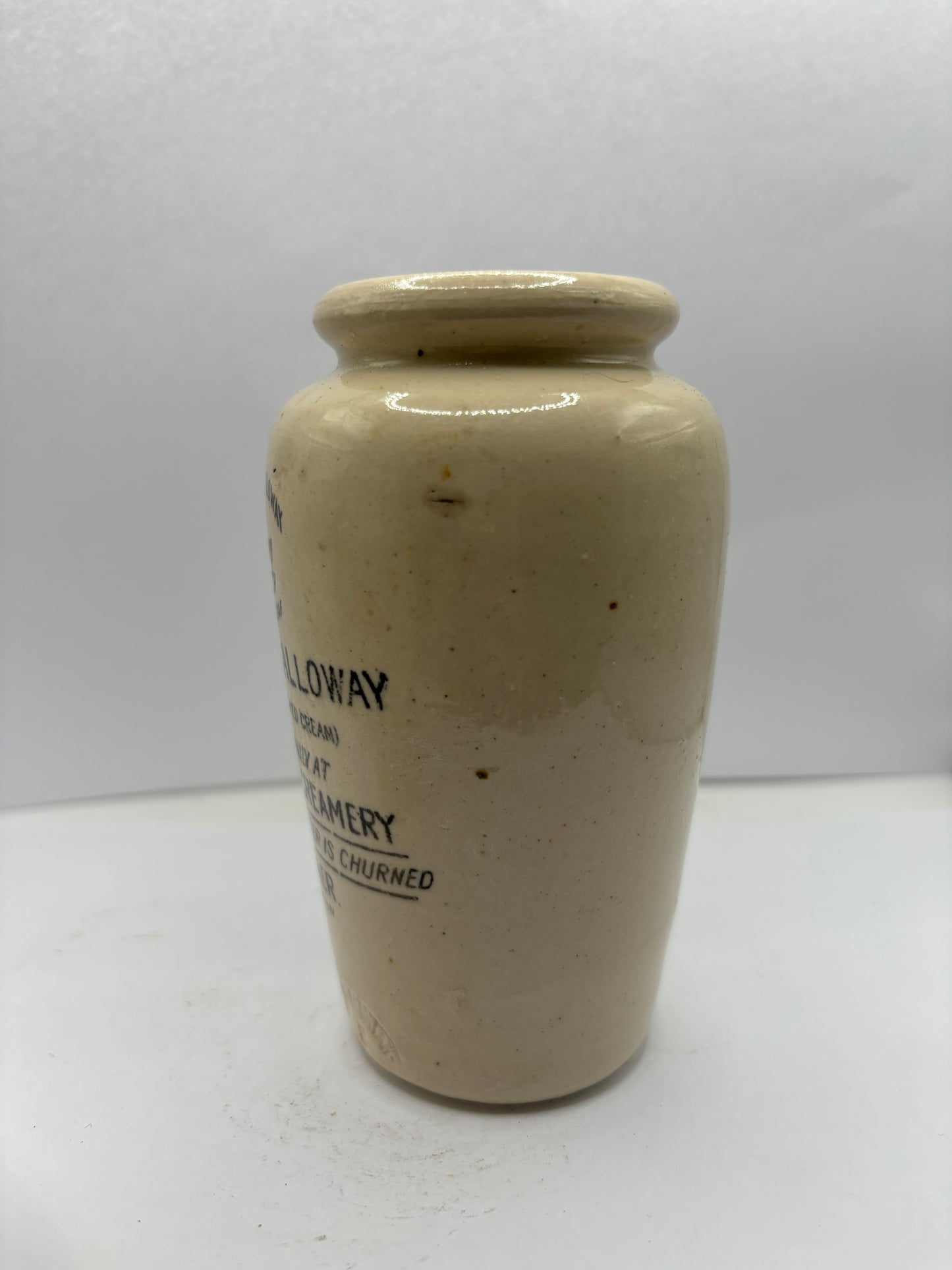 The Galloway creamery, white stoneware cream pot