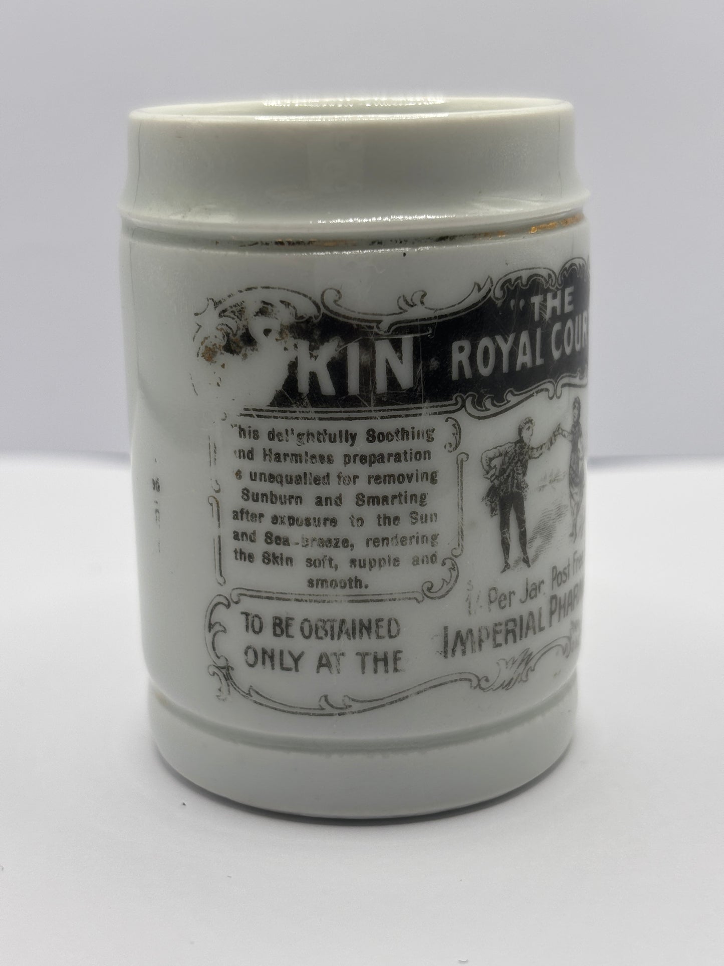 Old advertising skin cream pot, The royal court, Skin/ointment/chemist pot