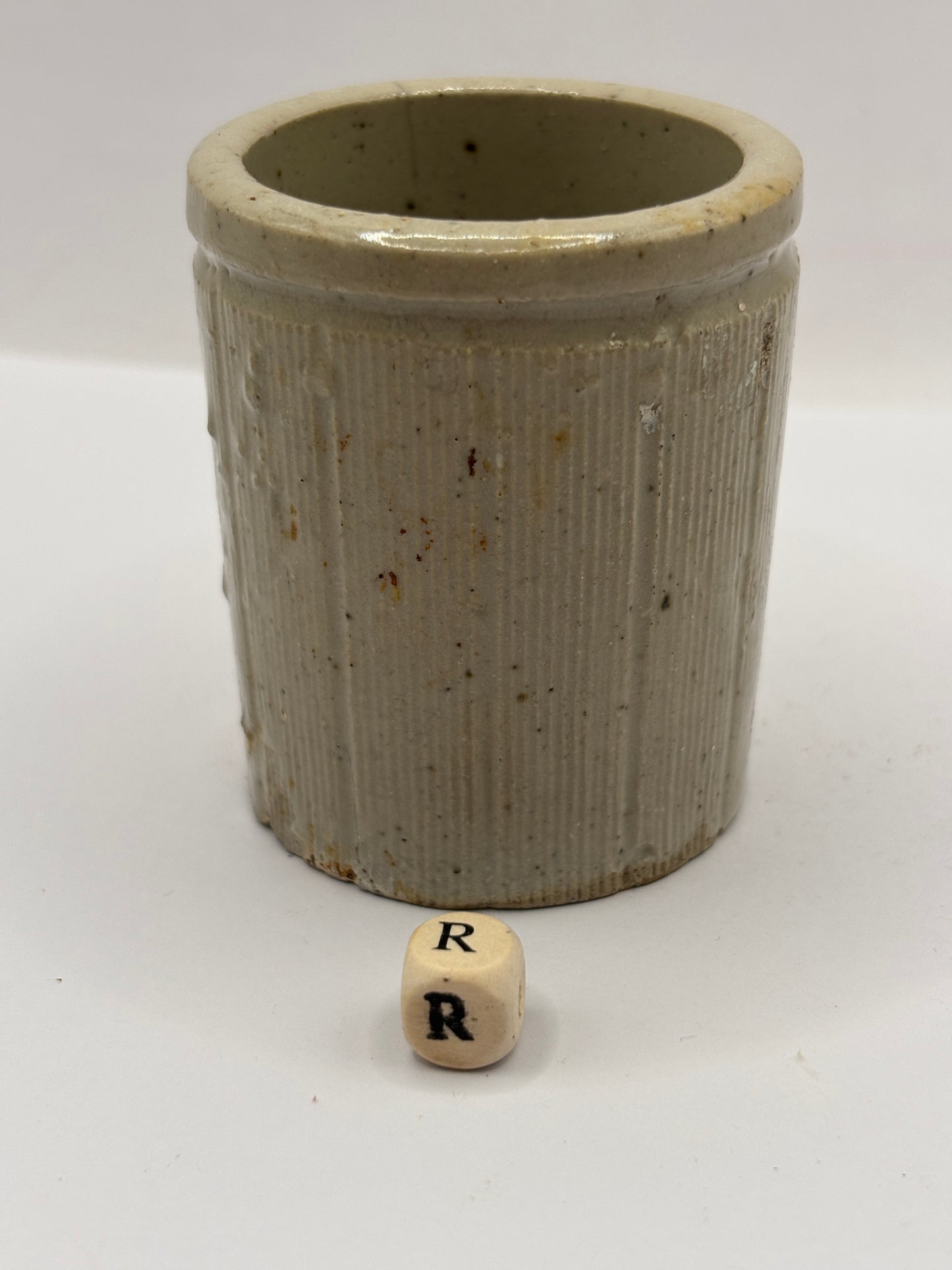 Old mini ribbed stoneware jam pot (R)