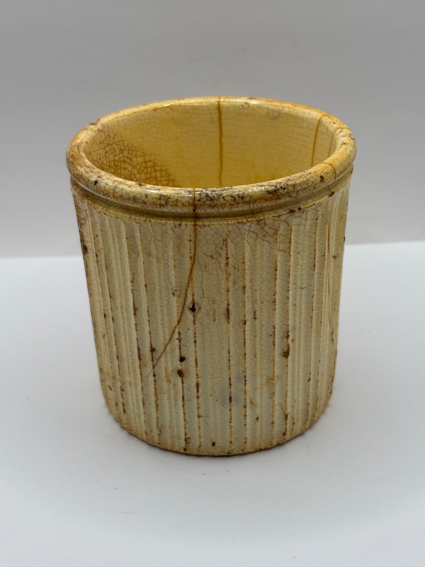 Early ribbed jam/marmalade jar. Damaged