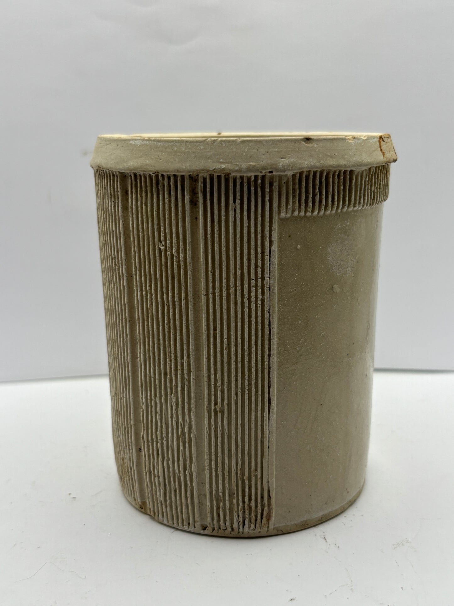 Old unusual Ribbed stoneware jam pot, Alvina’s preserves