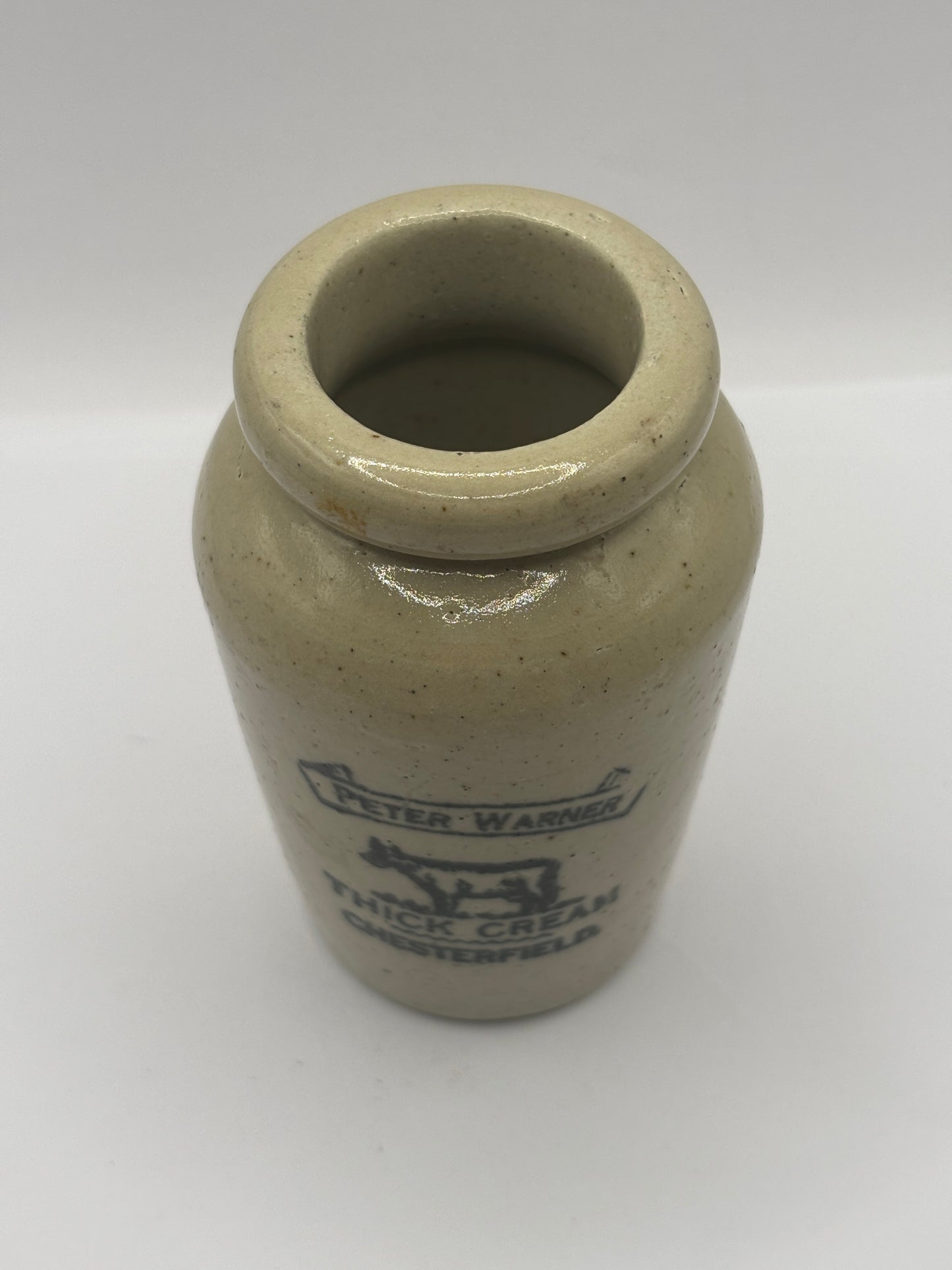 Old advertising cream pot, Peter Warner. Thick cream, Chesterfield