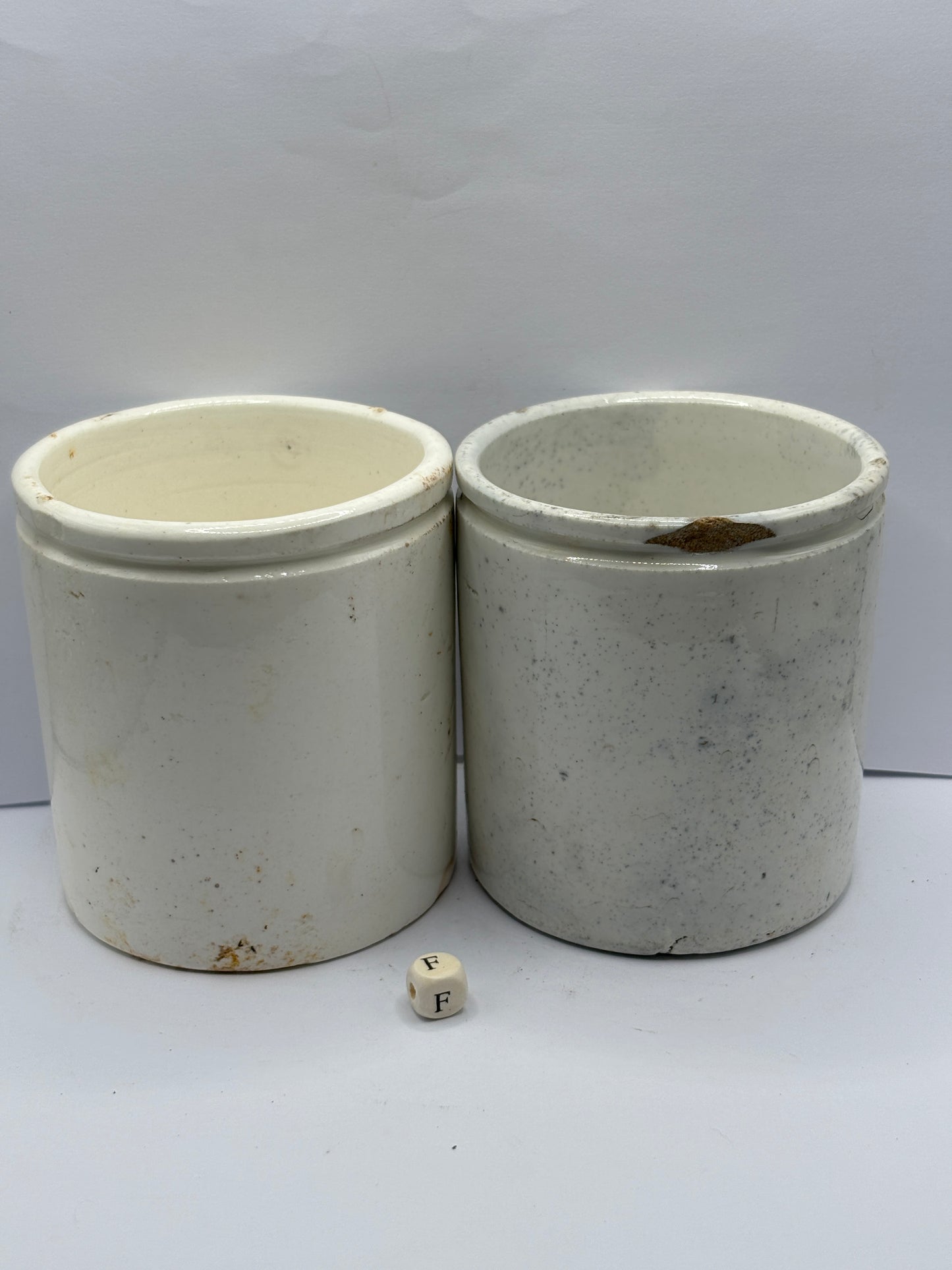 2 old stoneware preserve pots (f)