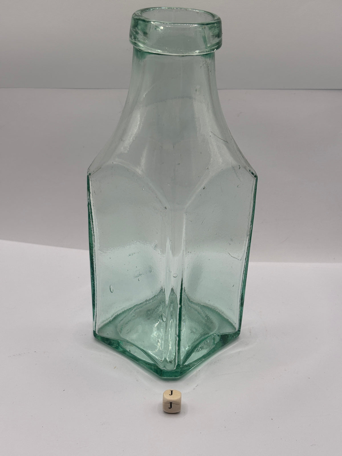 Old square aqua glass pickle jar (J)