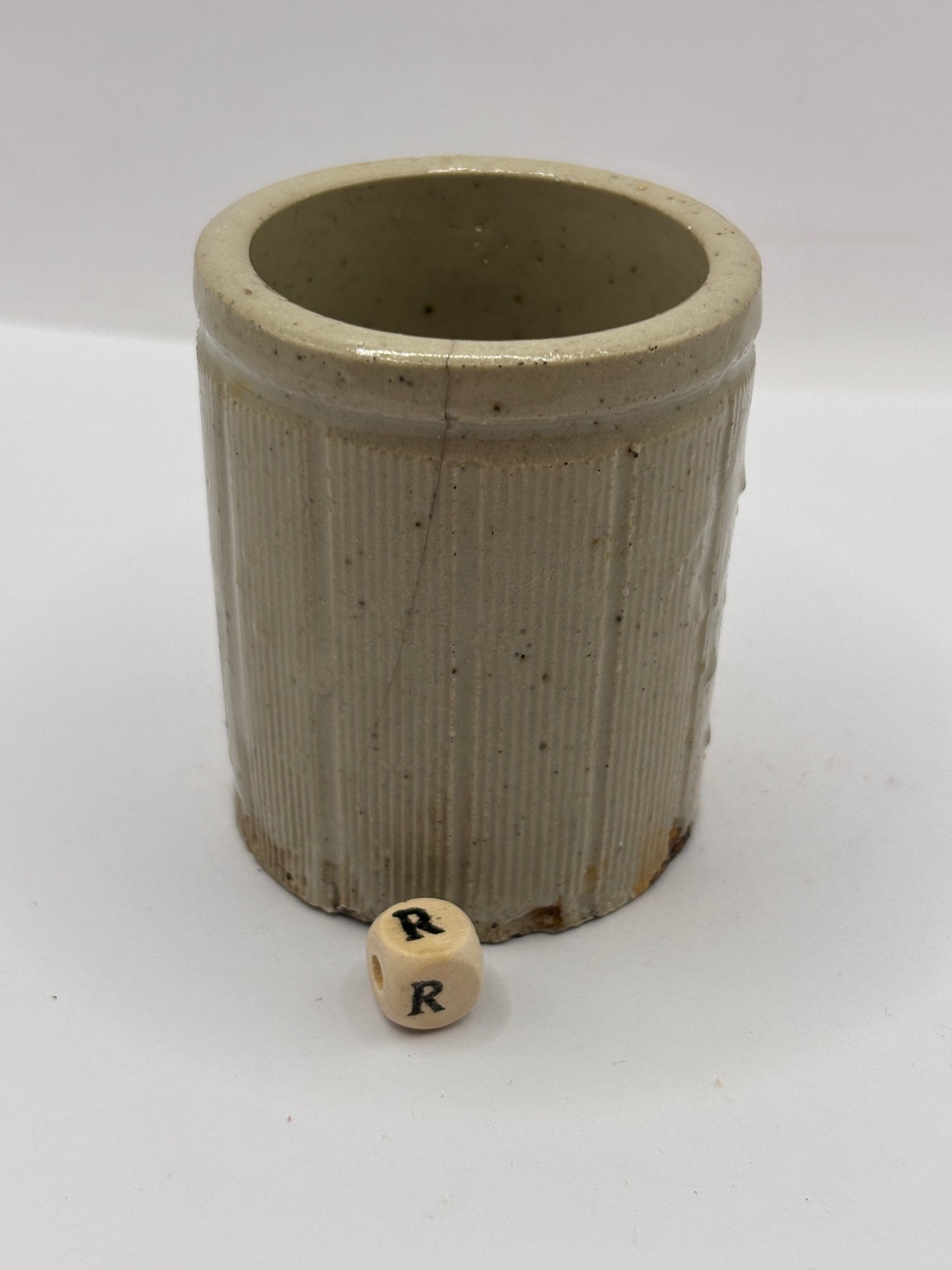 Old mini ribbed stoneware jam pot (R)