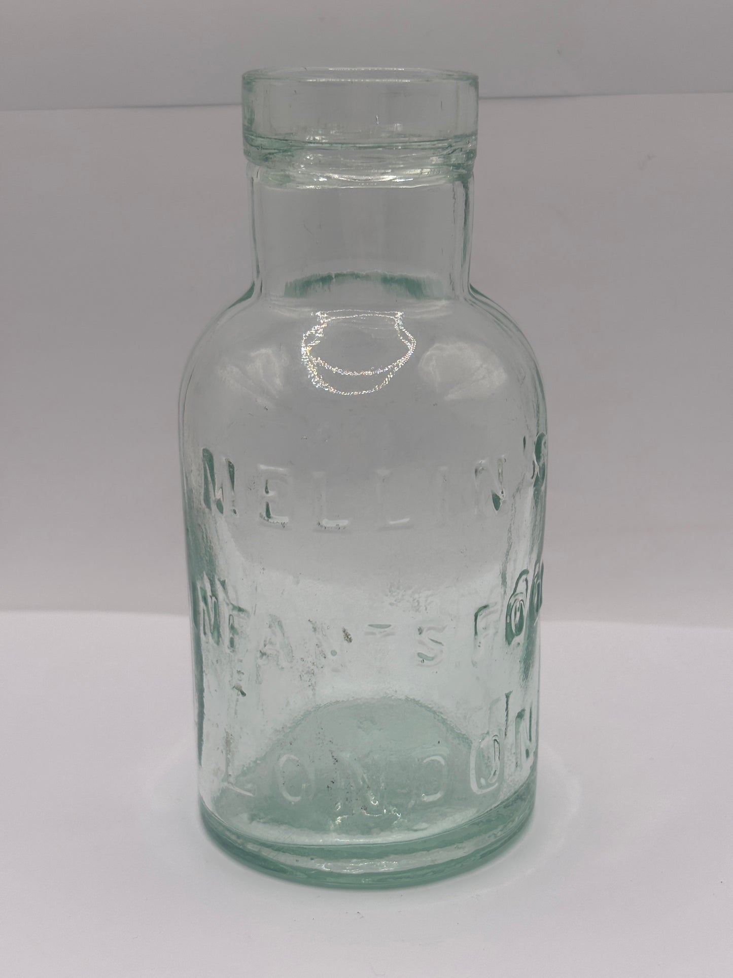 Old advertising glass jar, Melins infants food London