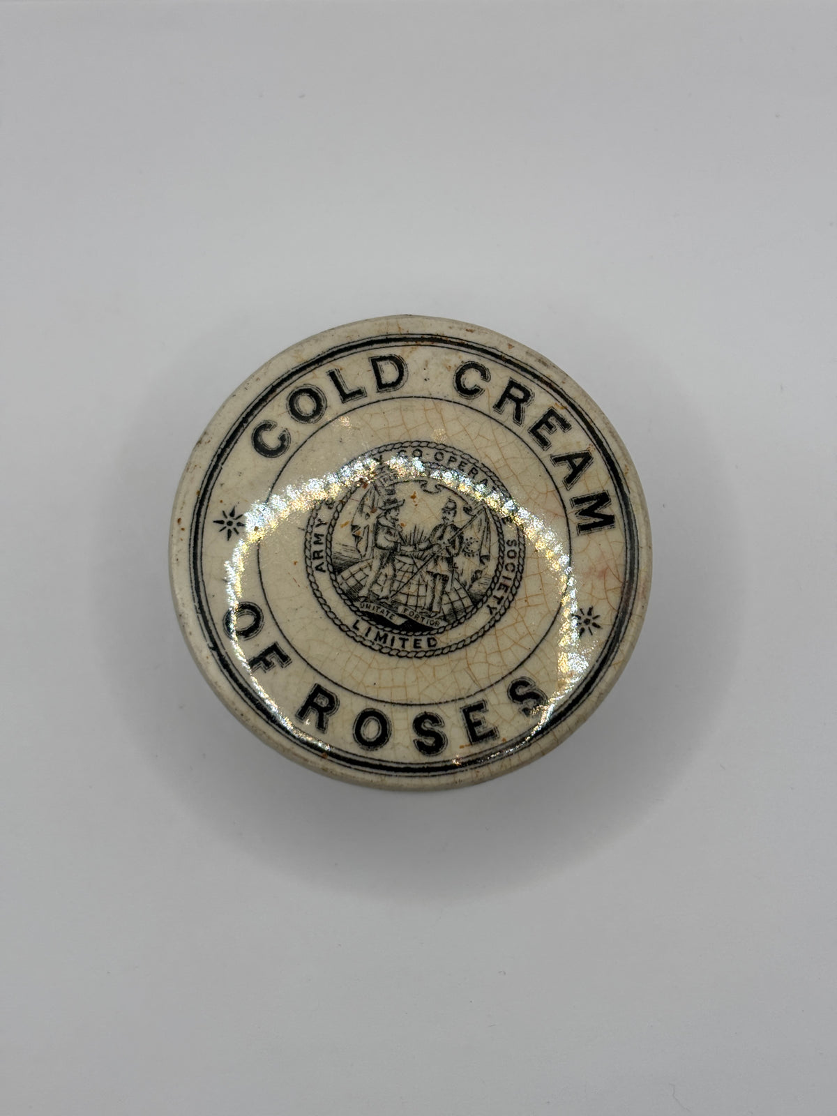 Old advertising lid and base. Cold cream of roses army & navy