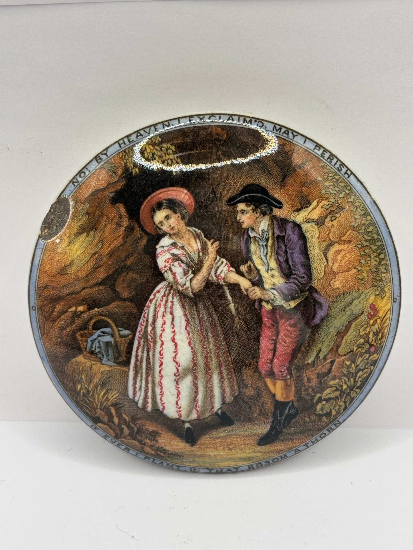 Old Prattware lid,If i ever plant in that bosom a thorn. Chipped