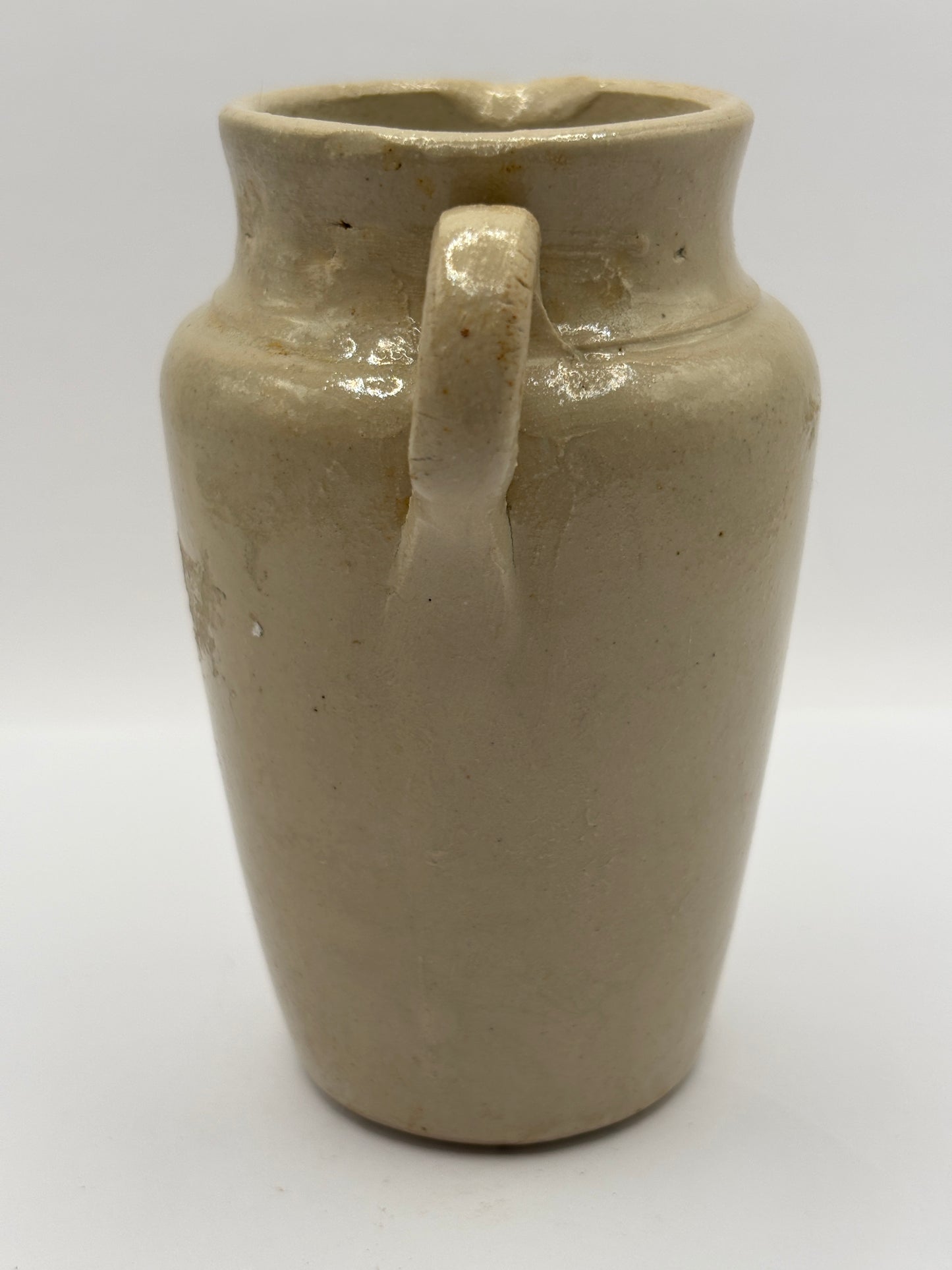 Old advertising cream pot, Carricks pure thick cream with handle. Black print 10cms