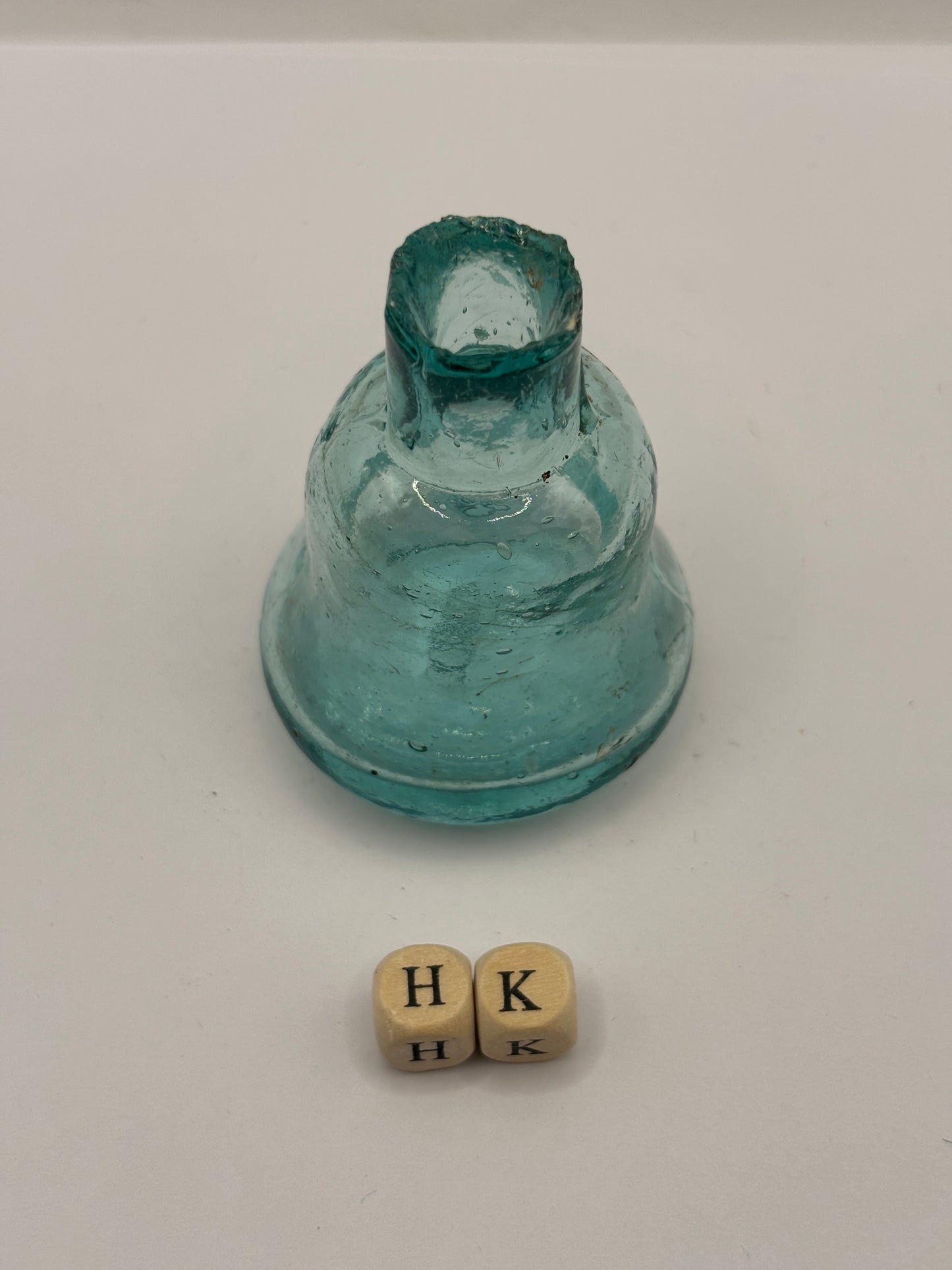 Old aqua glass inkwell, Bell ink (HK)