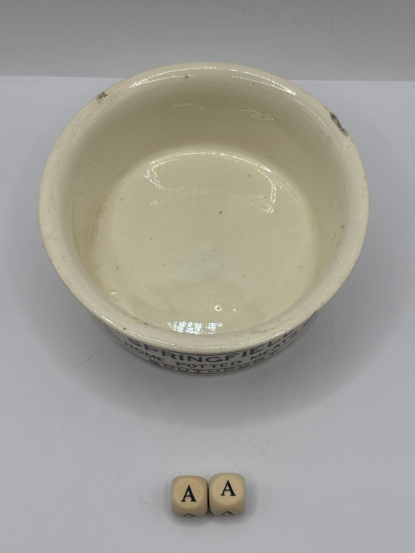 Old Springfield advertising meat paste pot, home potted meats (aa)