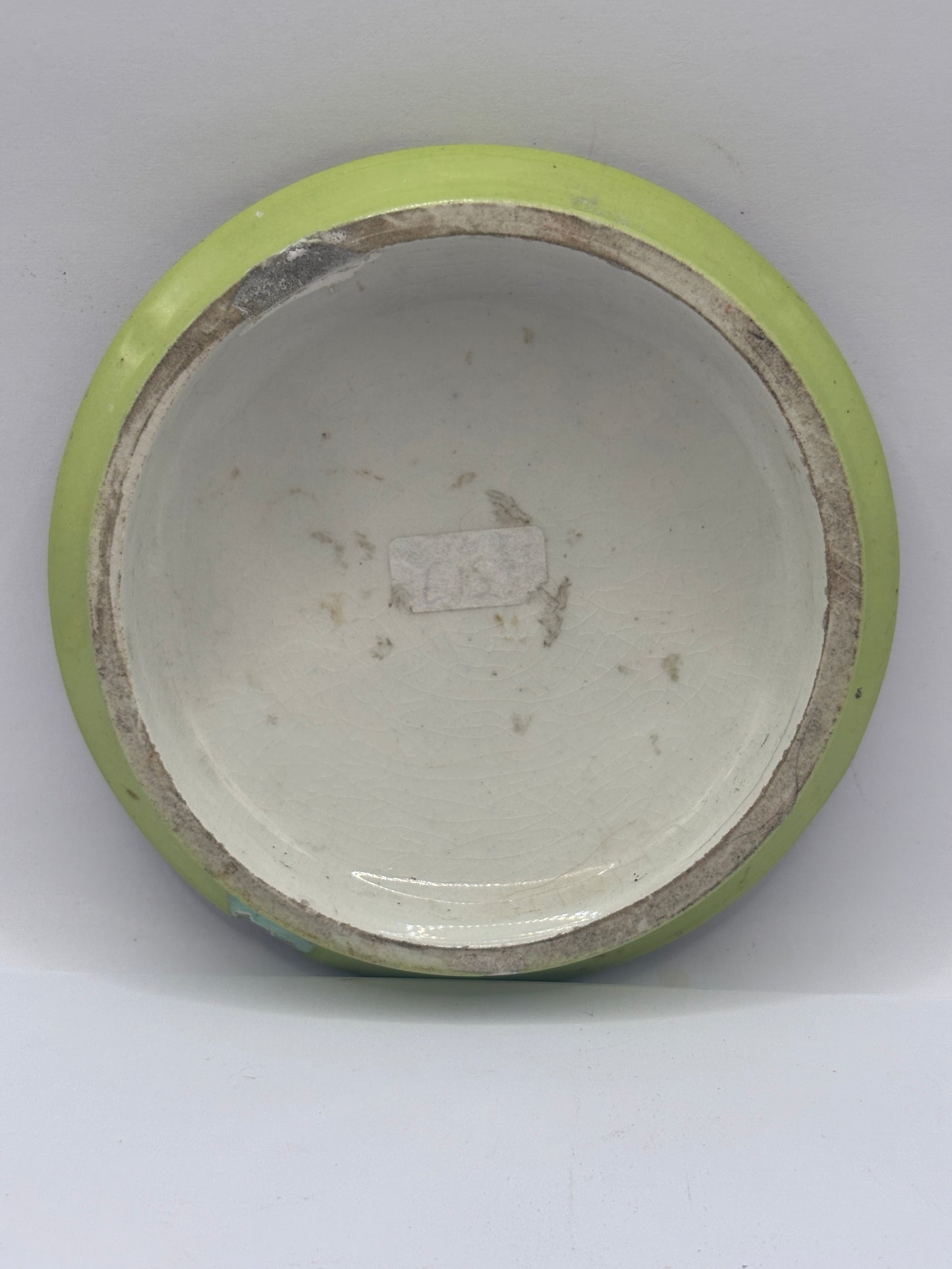 Old Prattware lid, victorian pot lid. the shrimpers Pratt lid. Damaged