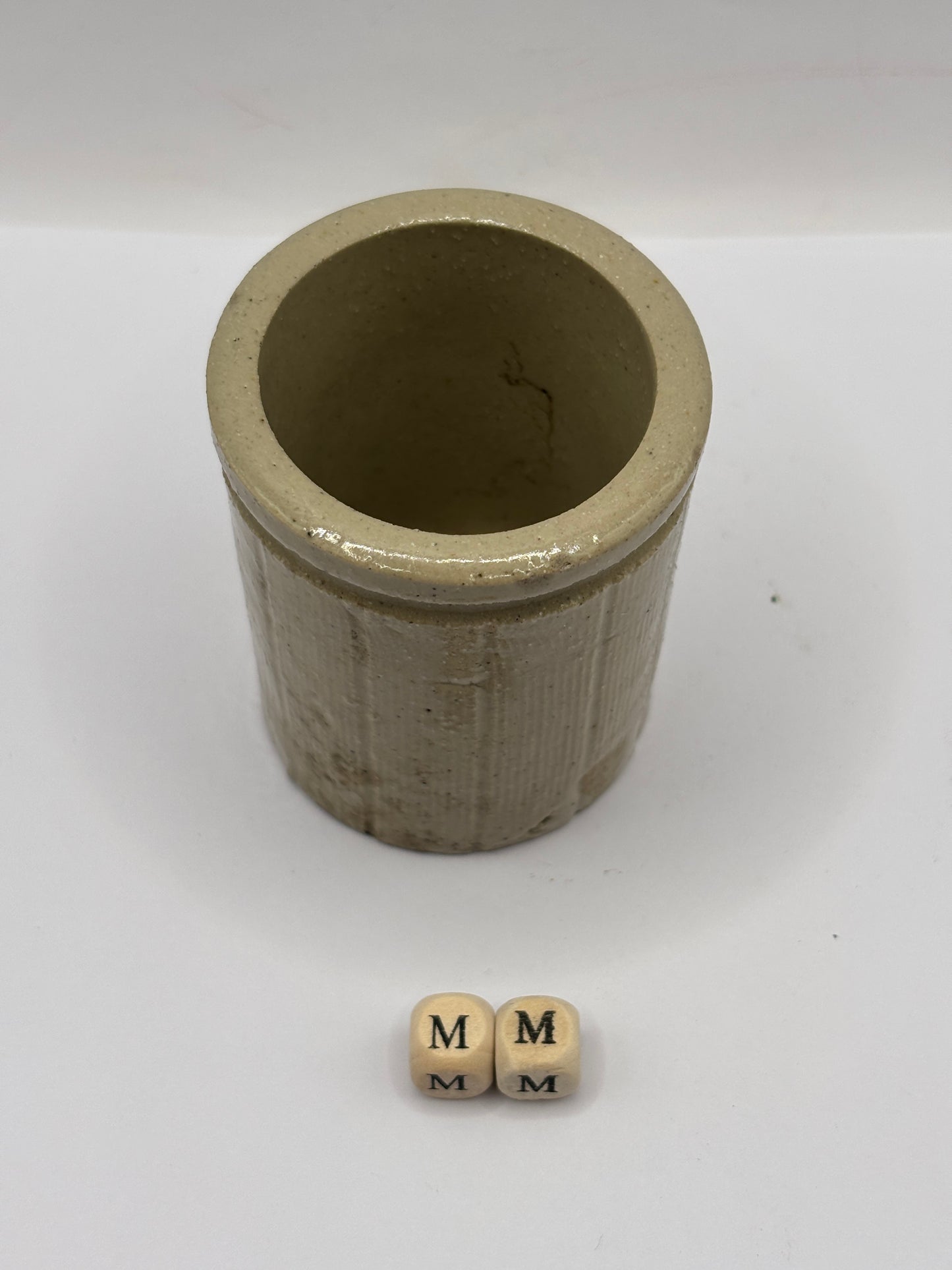 Old mini ribbed stoneware jam pot (mm)