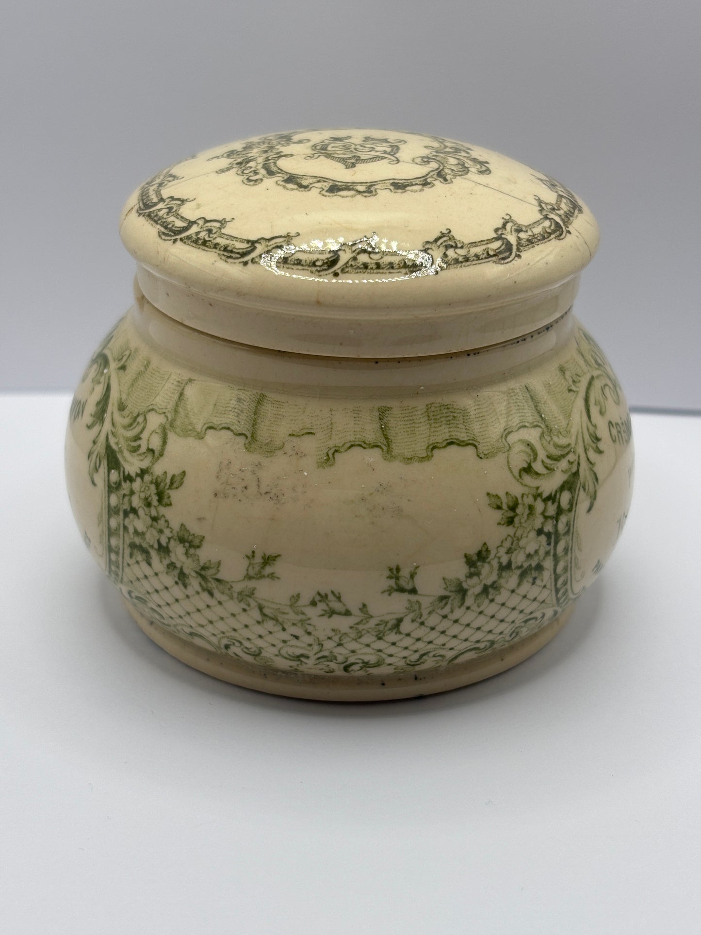 Old creme de savon advertising jar, Paris France. damages