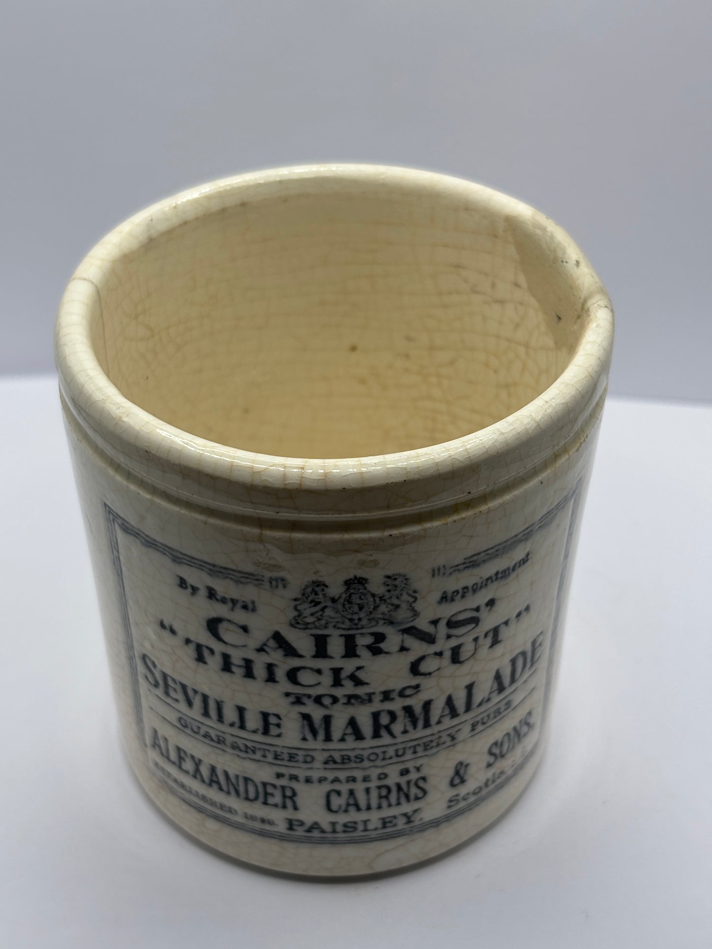 Rare old Cairns marmalade jar. Repaired