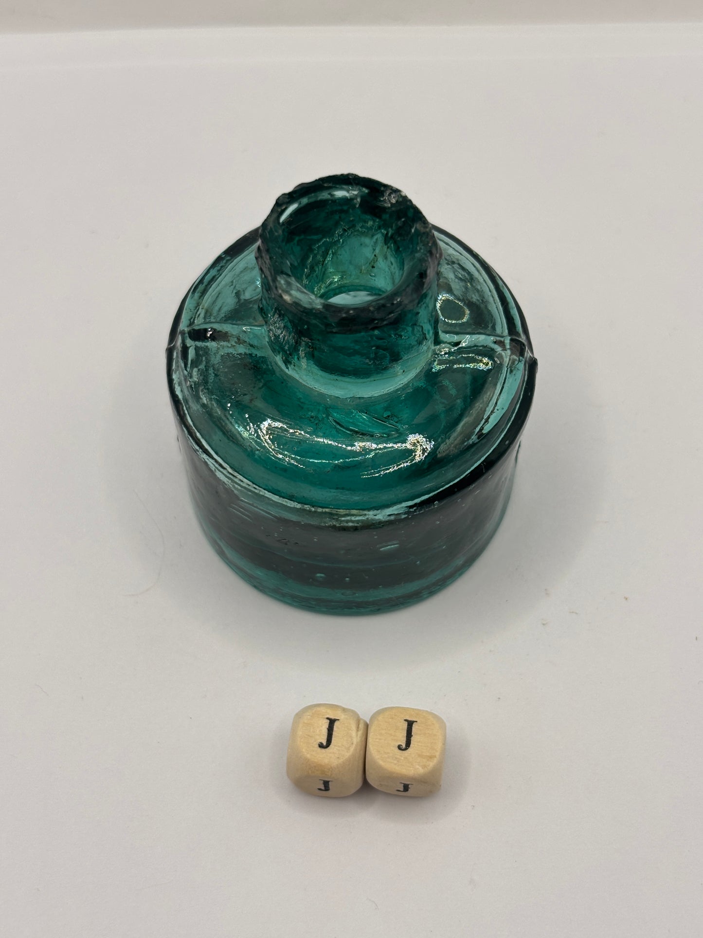 Old green glass ink, inkwell. (JJ)