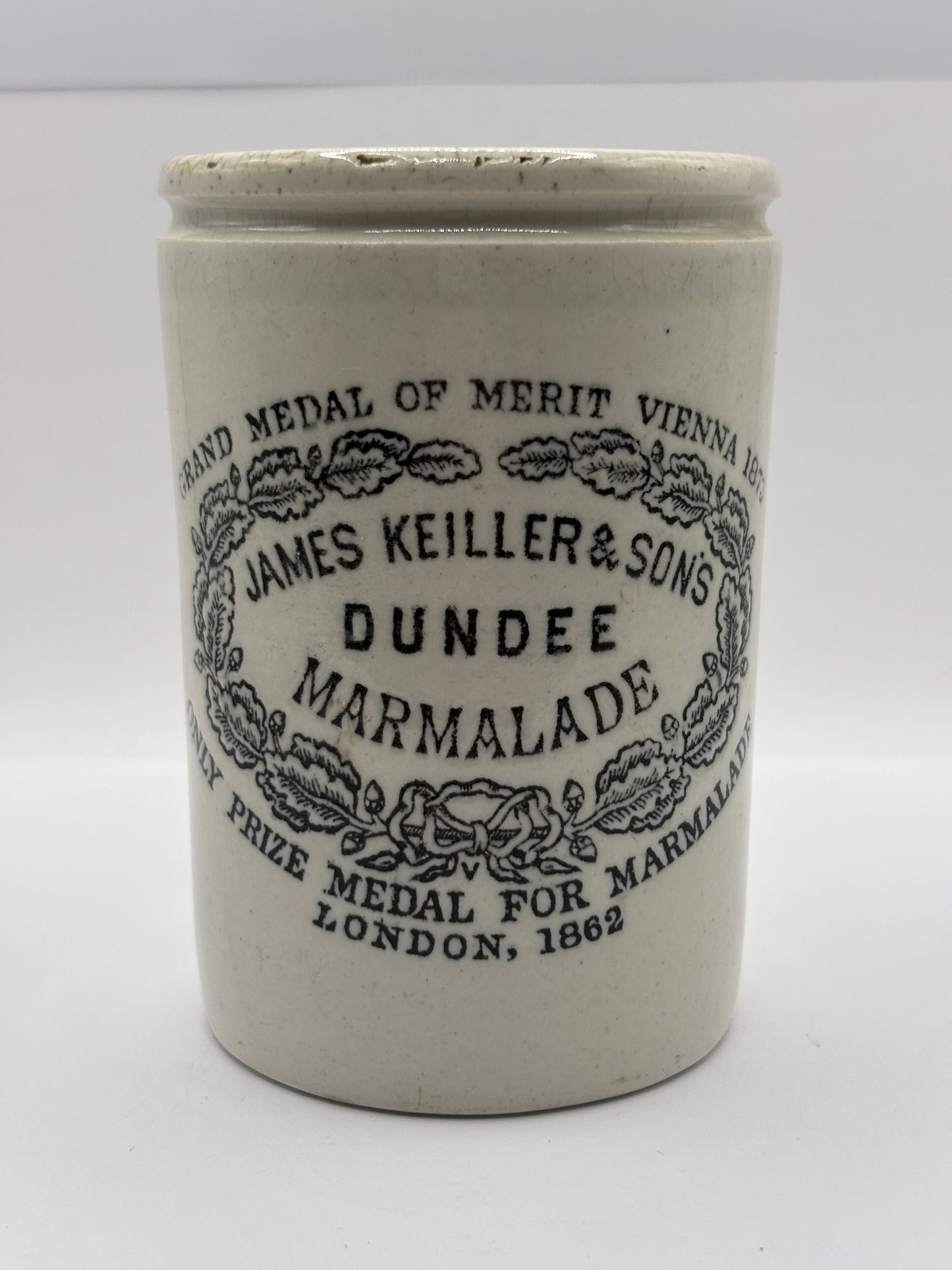 Old 1lb James Keiller Dundee marmalade jar. Damaged (e)