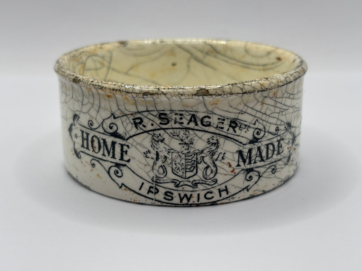 Old advertising meat paste pot, Seagers home made