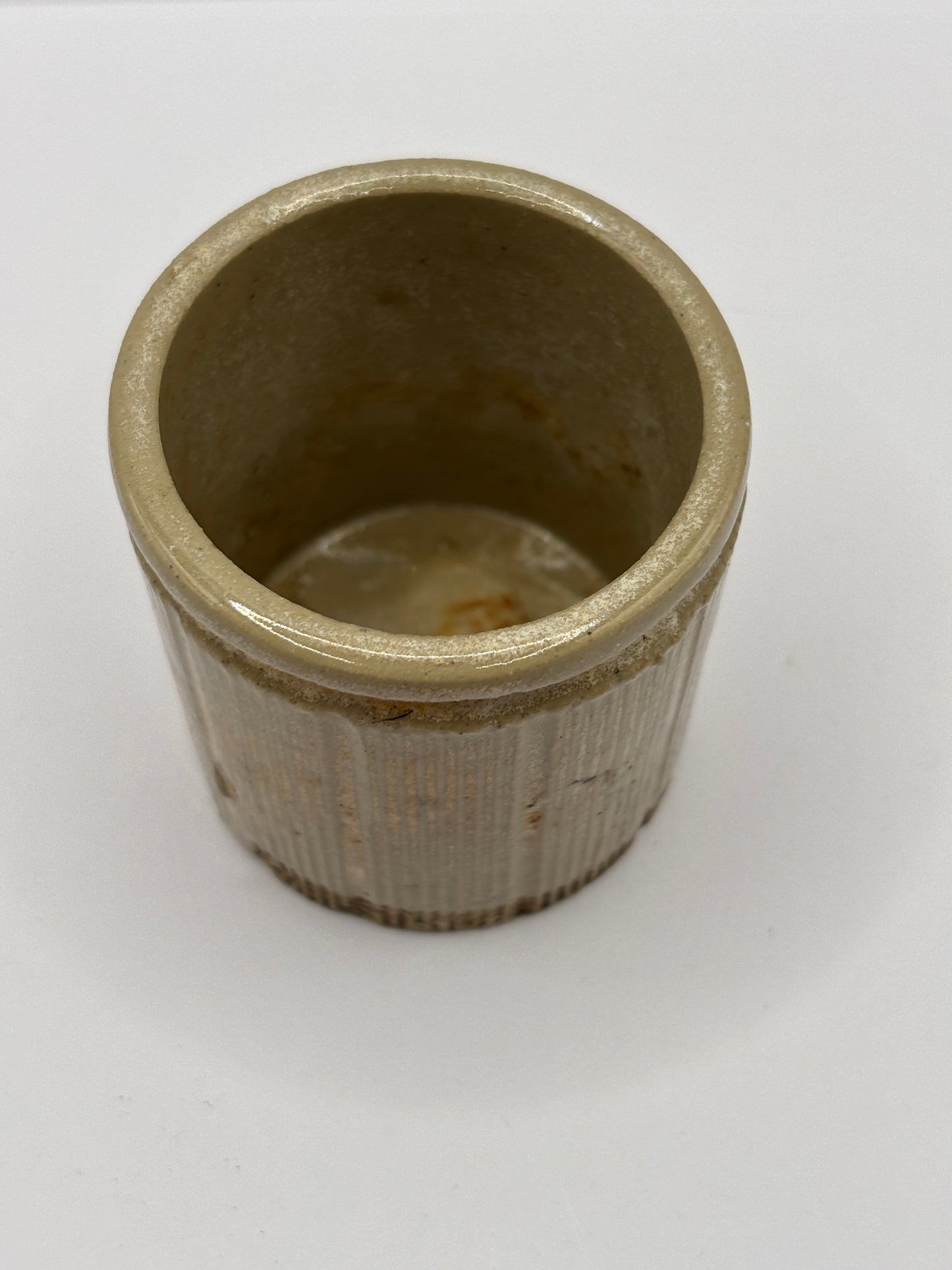 Old mini ribbed stoneware jam pot