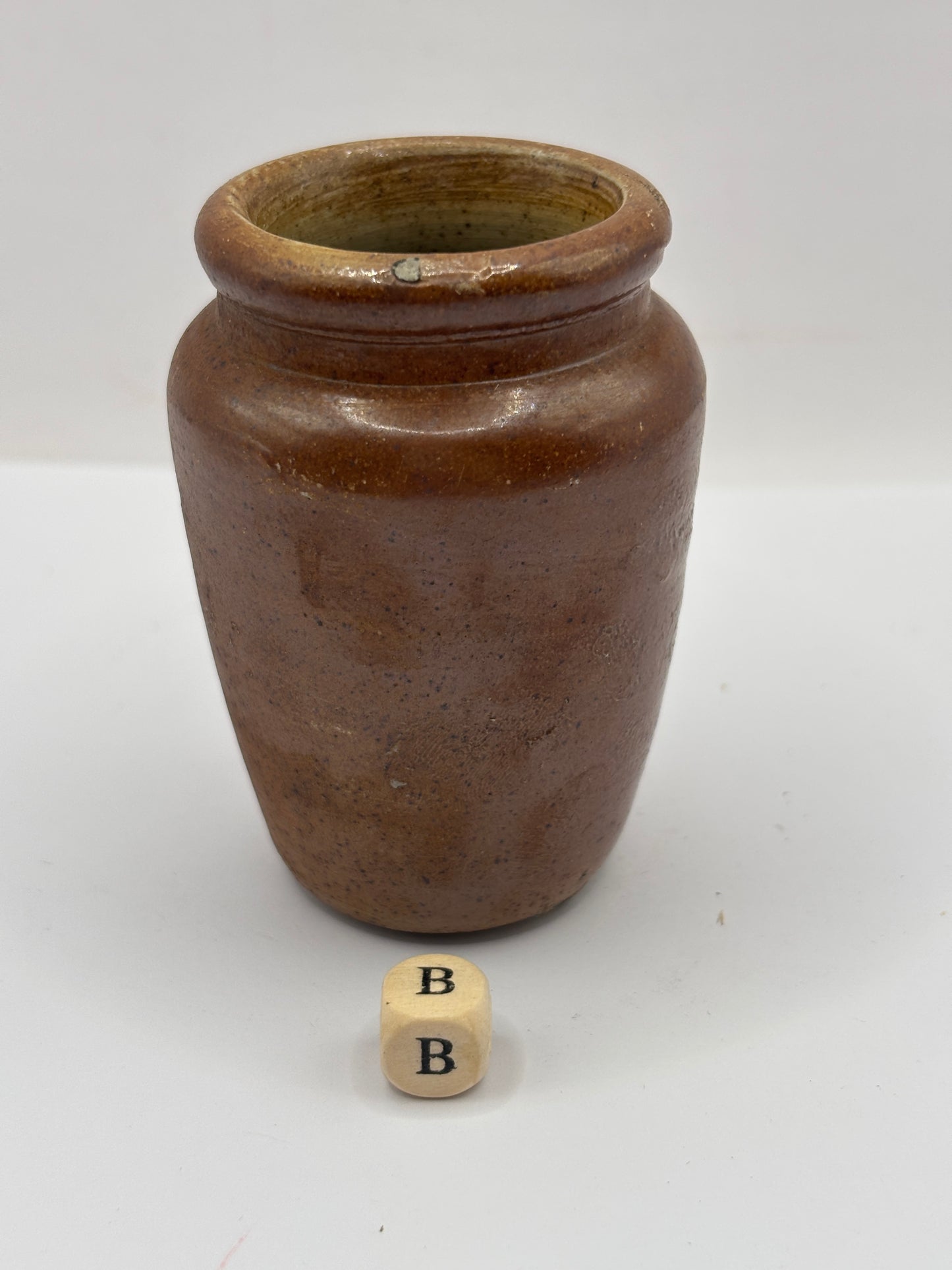 old small brown stoneware cream pot (B)