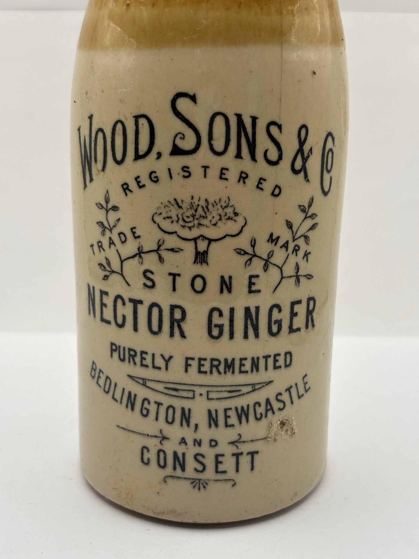 Old stoneware ginger beer bottle, Wood sons & Co, stone nector ginger beer