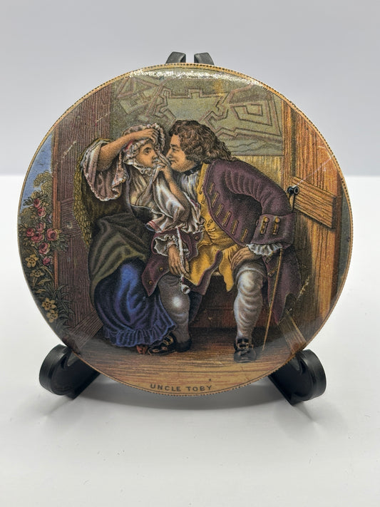 Old Prattware lid, victorian pot lid. Uncle Toby.  Pratt lid