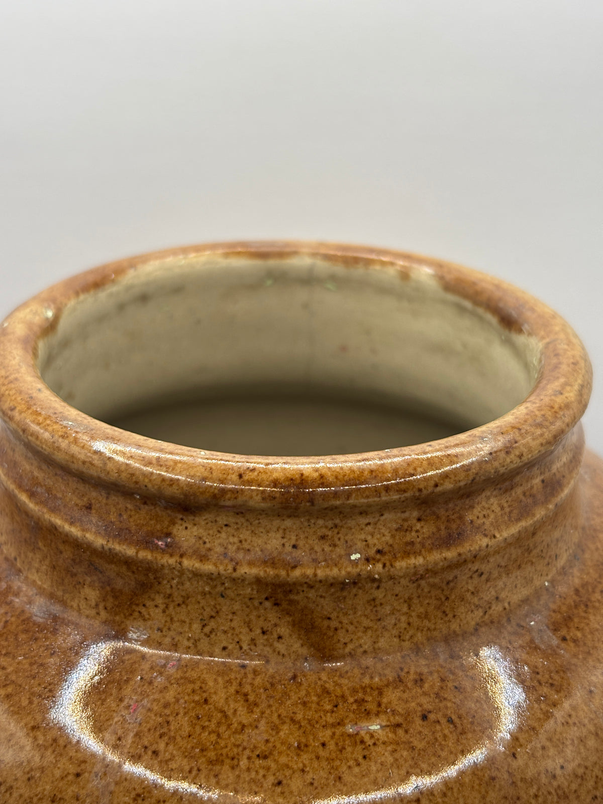 Old rare 9 inch brown stoneware VIROLAX jar