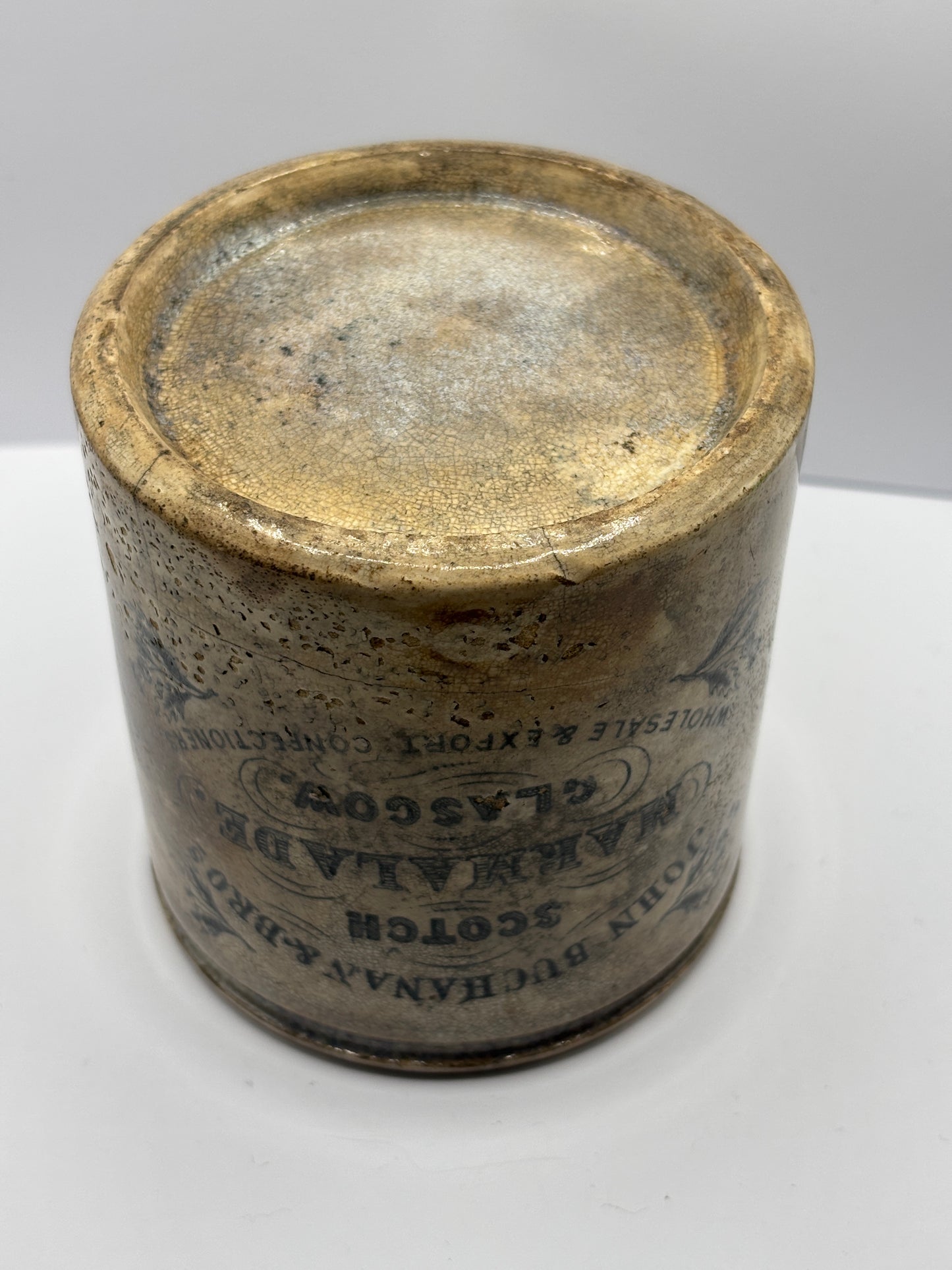 Old rare 1lb John Buchanan marmalade jar, Scotch Marmalade Glasgow