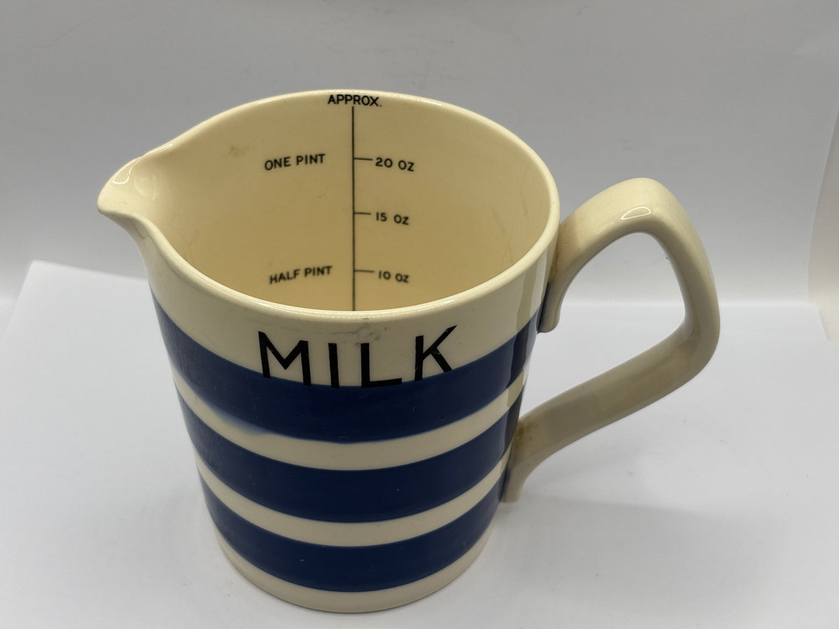 Vintage blue & white striped milk jug