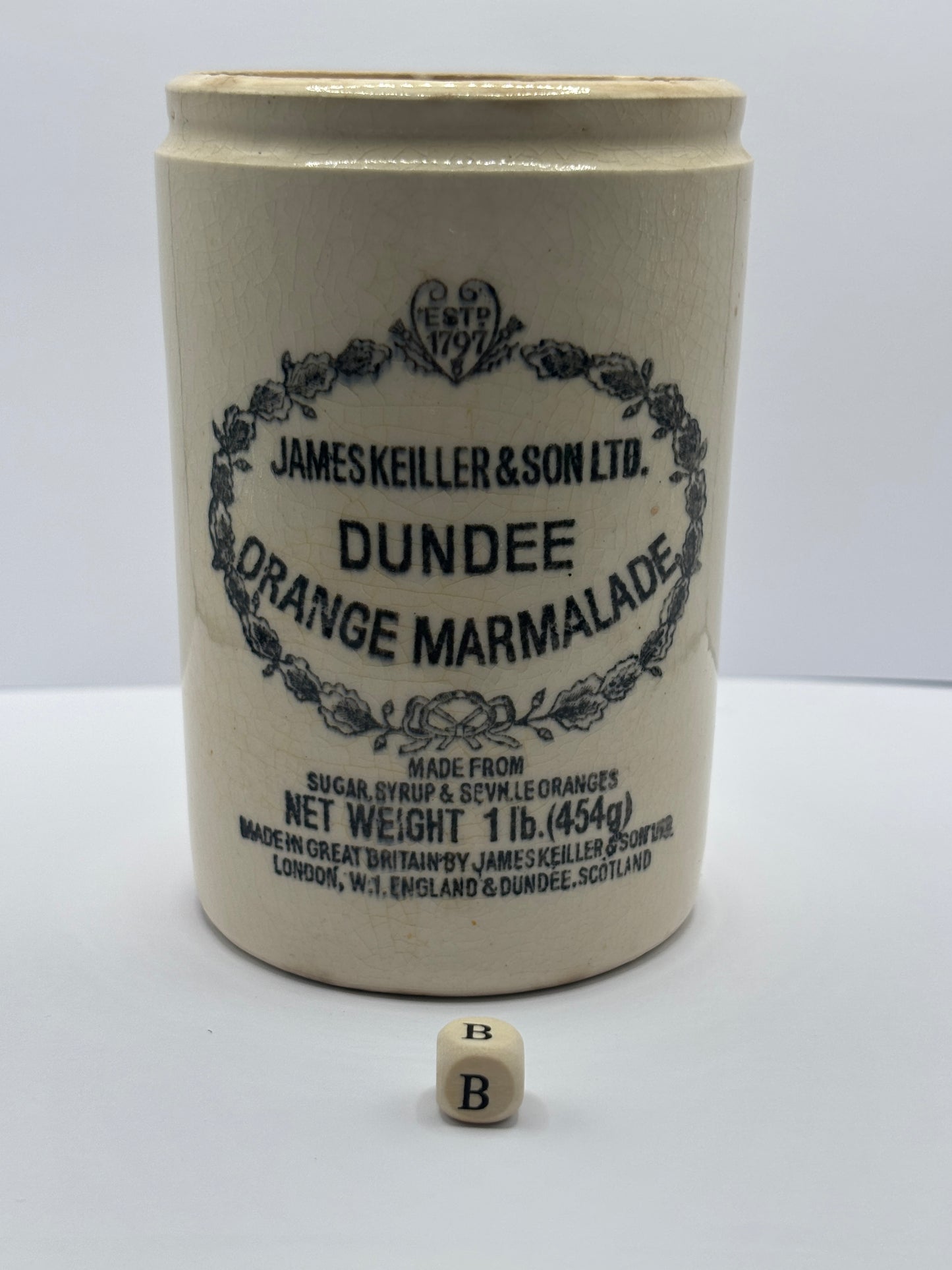 old 1lb James Keiller Dundee marmalade jar (B)