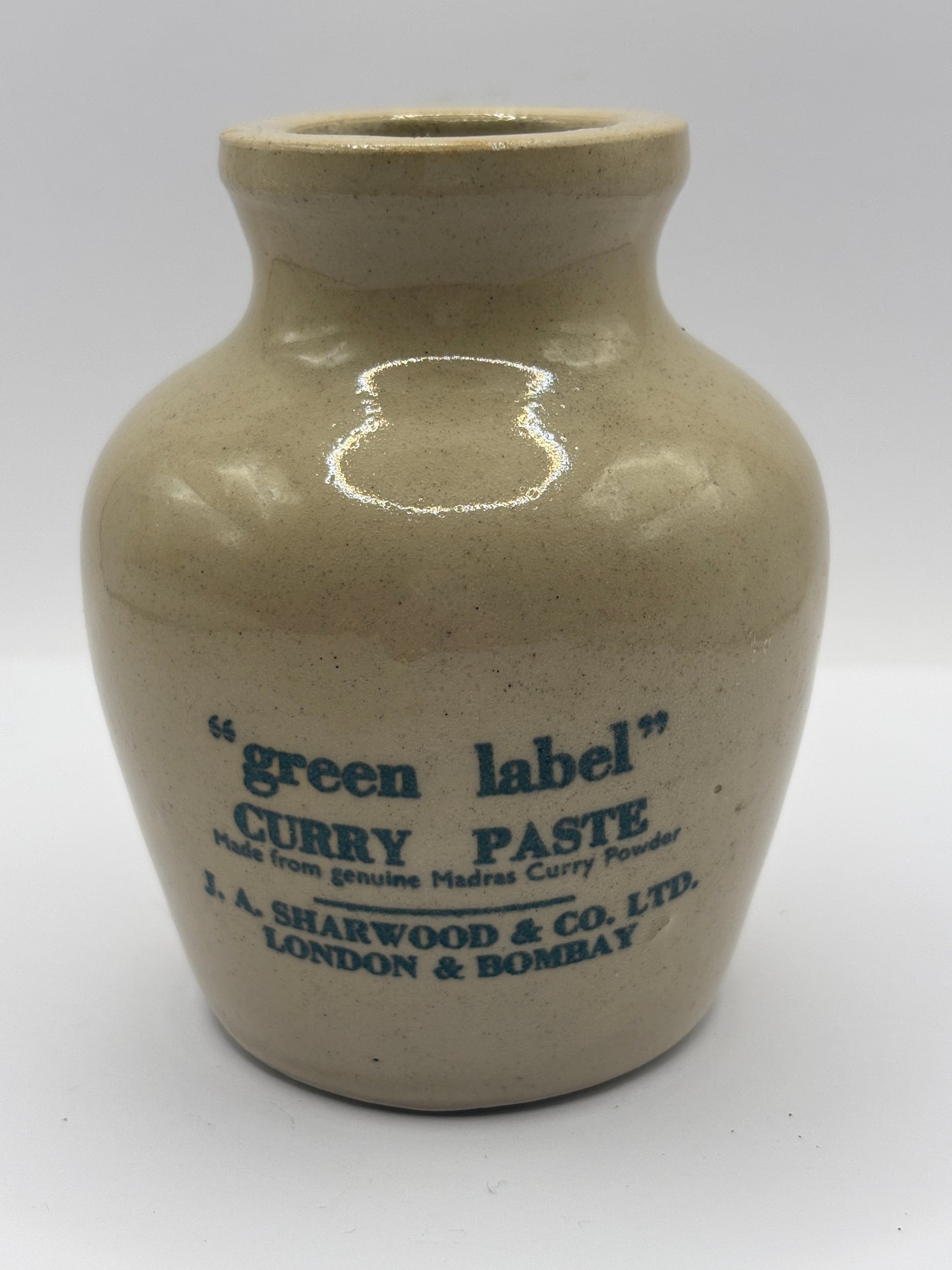 Old advertising green label curry paste jar