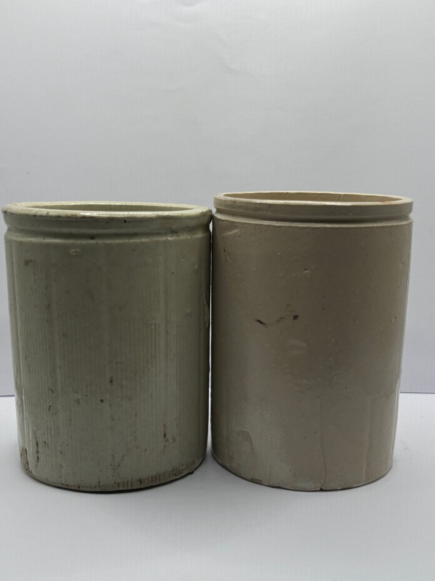 2 ribbed stoneware jam pots