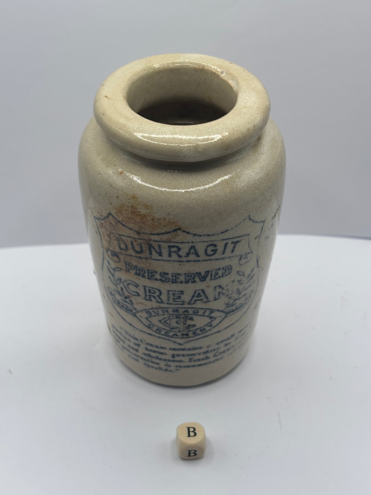 Old Dunragit stoneware cream pot (B)