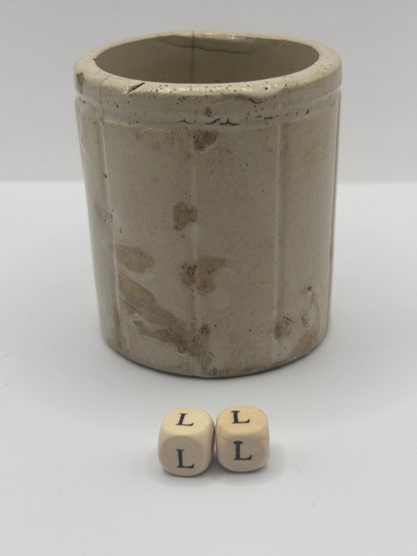 Old small ribbed stoneware jam pot (LL)