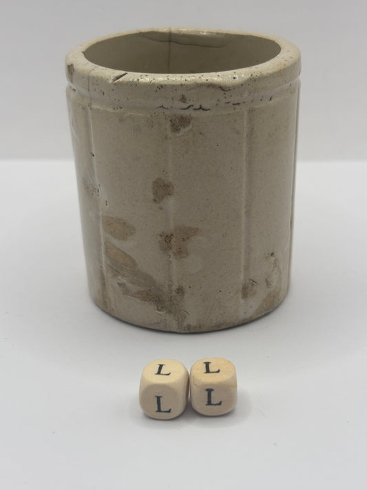Old small ribbed stoneware jam pot (LL)