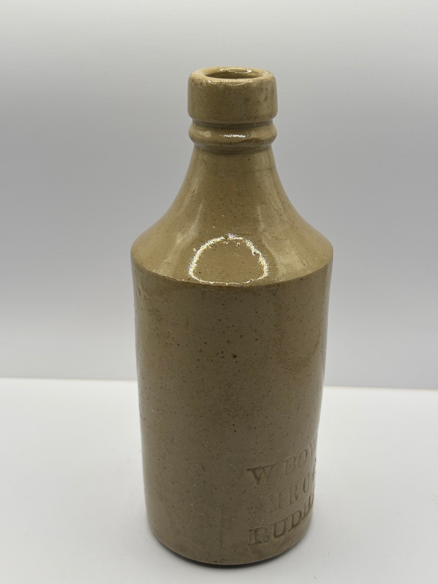 Old White Stoneware Vets Bottle, W.Bower, M.B CVS RUDHAM 17cms