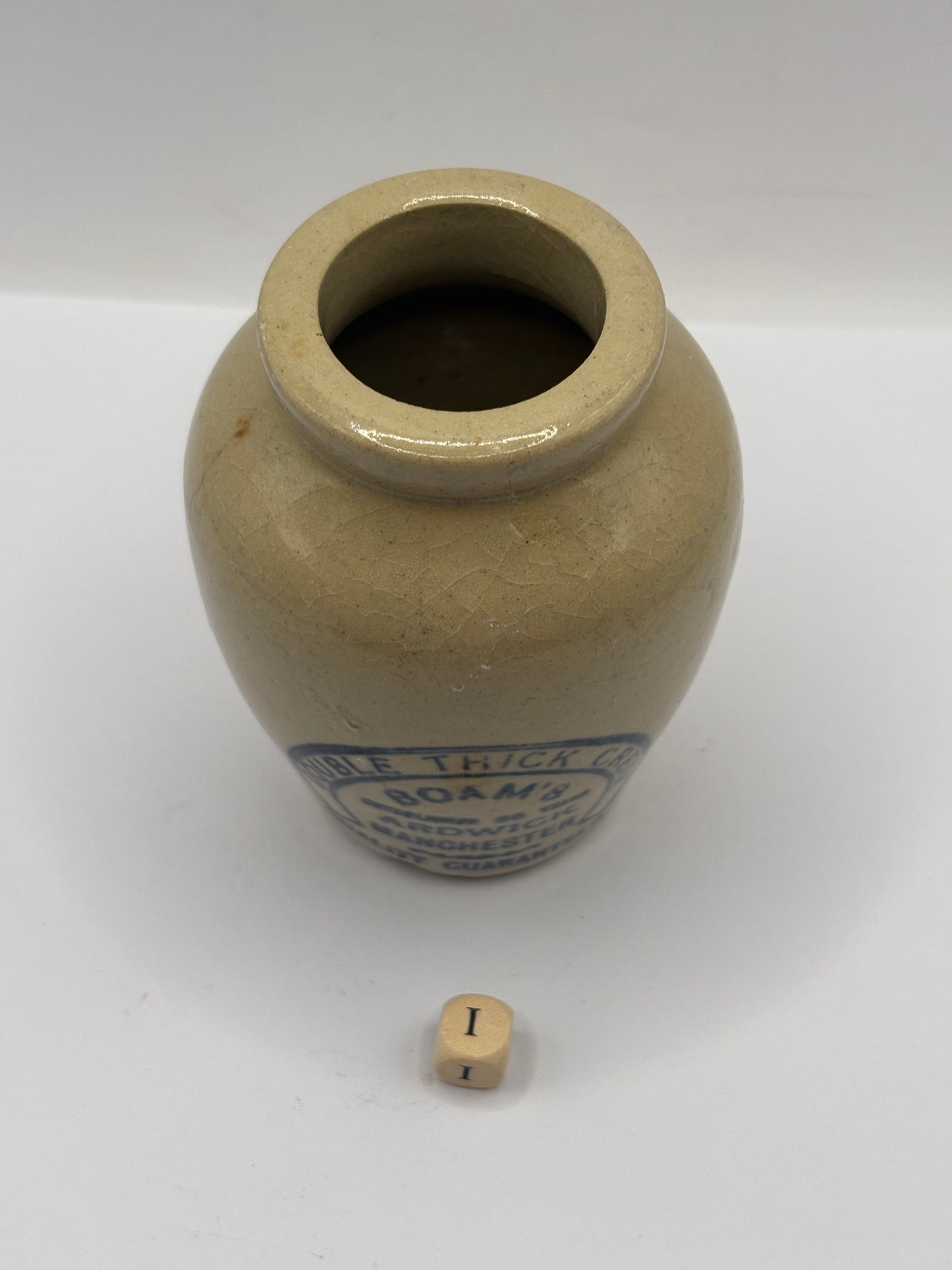 Old advertising cream pot, Boams double thick cream Manchester (i)