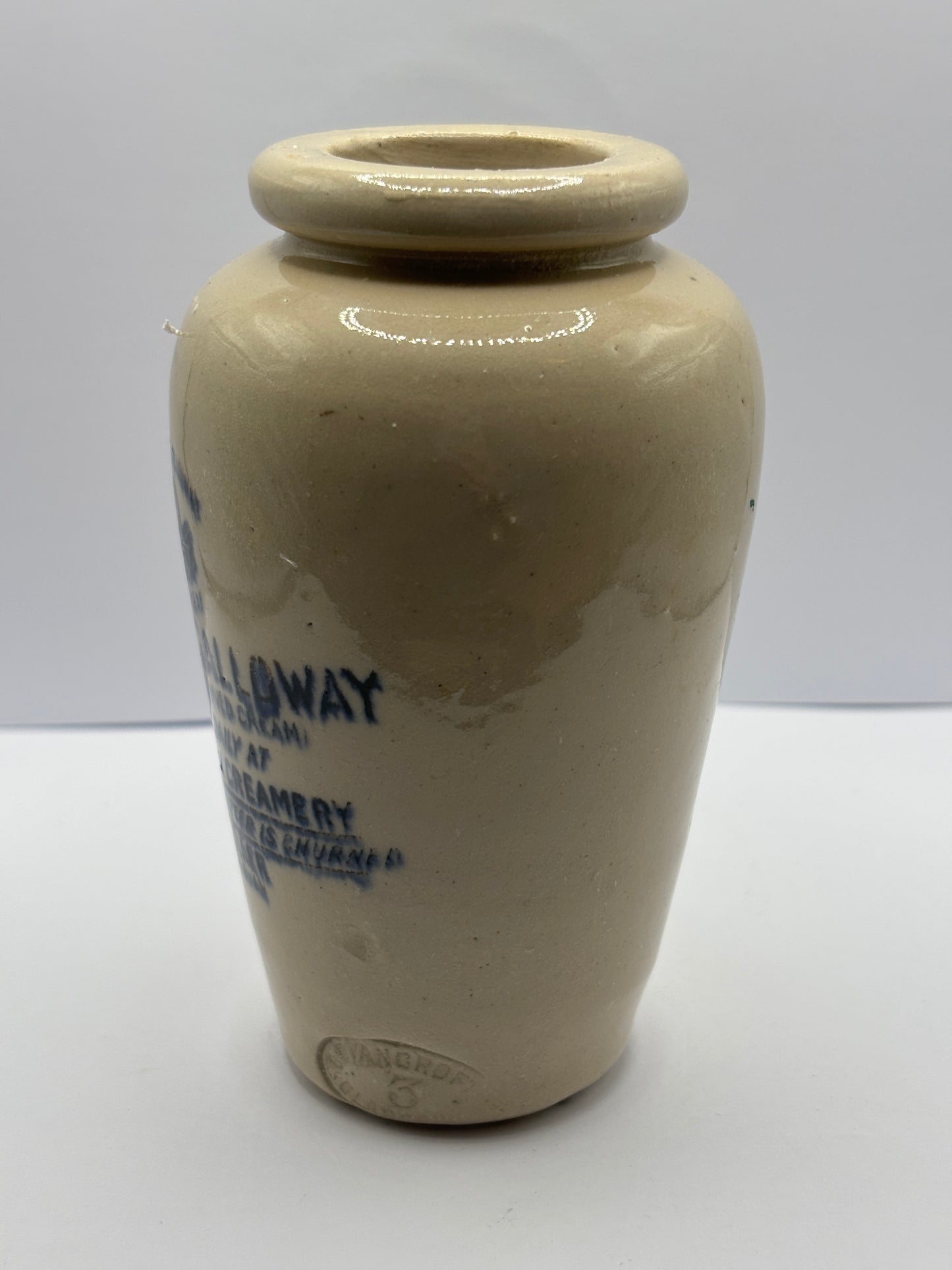 Old advertising stoneware cream pot, The Galloway creamery Stranraer