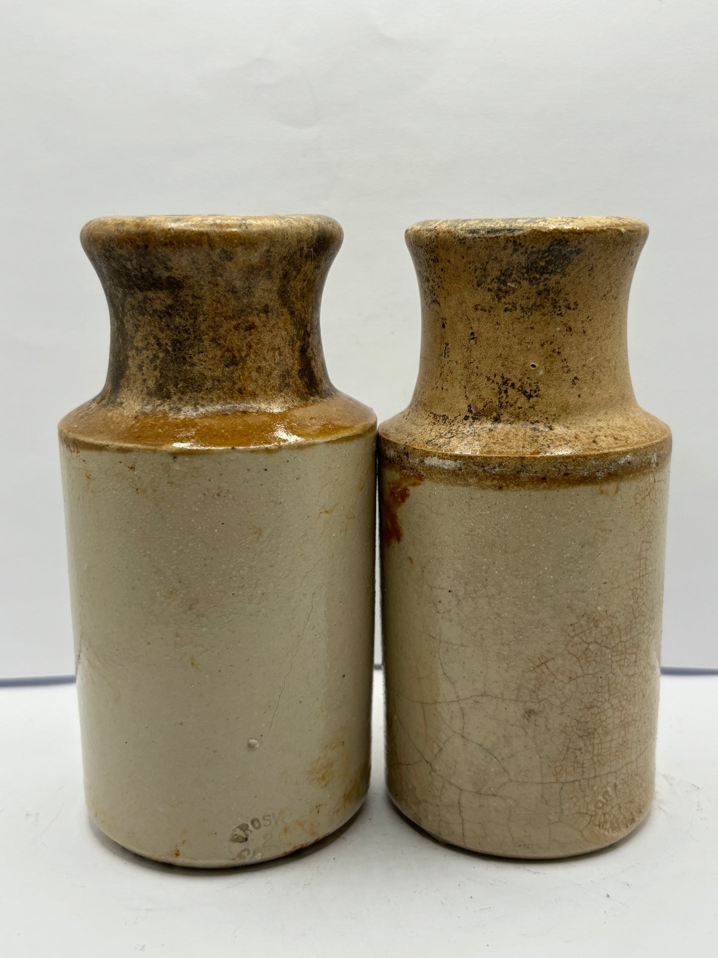 2 old stoneware blacking pots