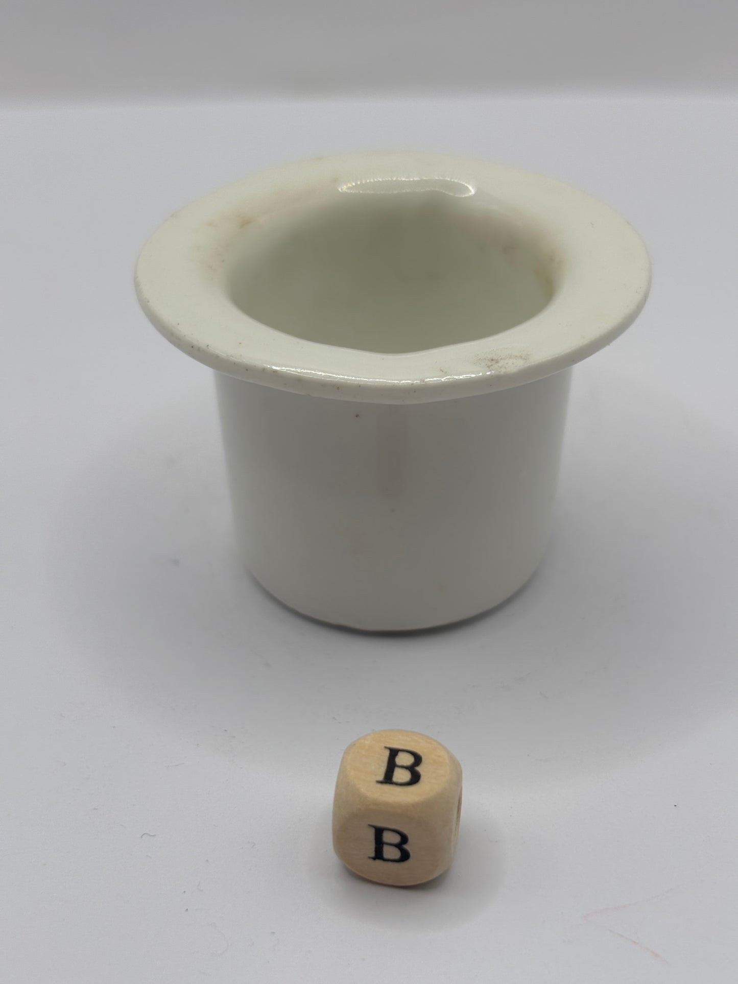 Old white stoneware school desk inkwell (B)