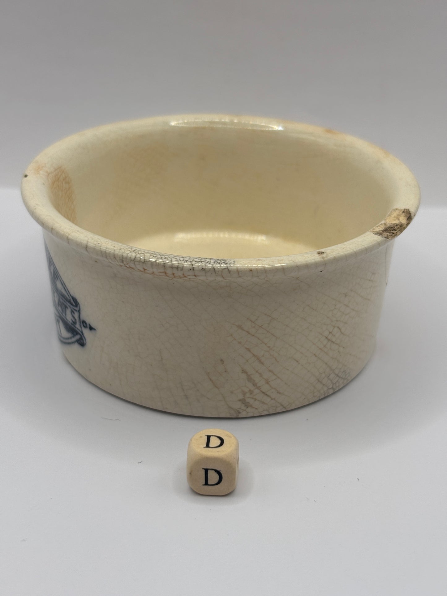 Old advertising meat paste pot, plumtrees (D) damaged