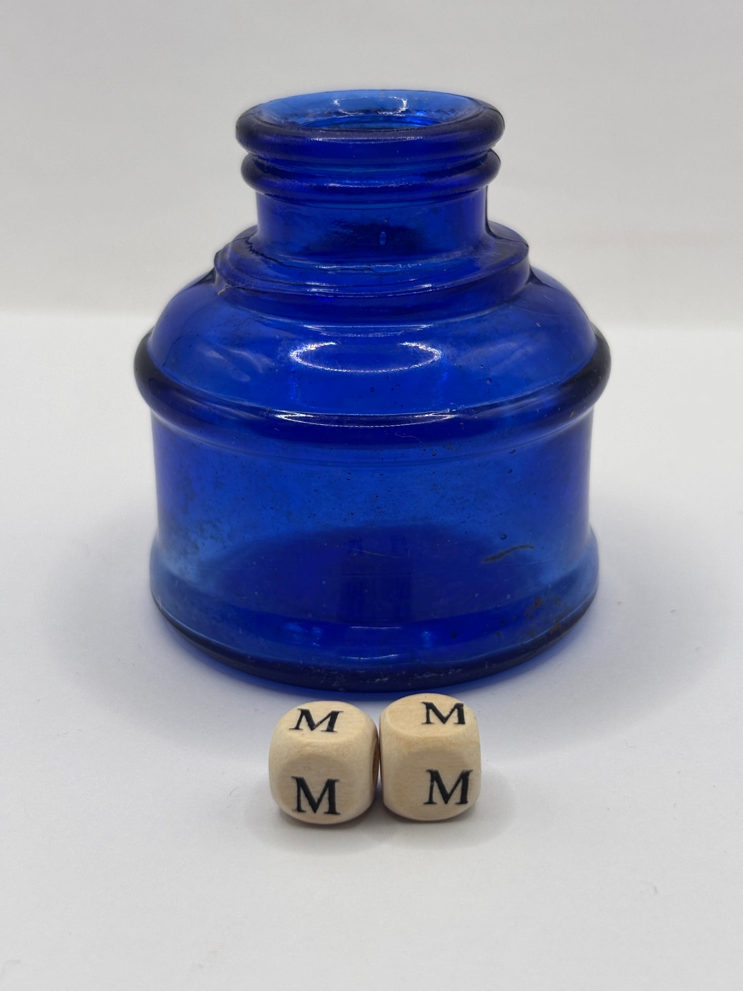 Old cobalt blue glass ink bottle, inkwell (mm)