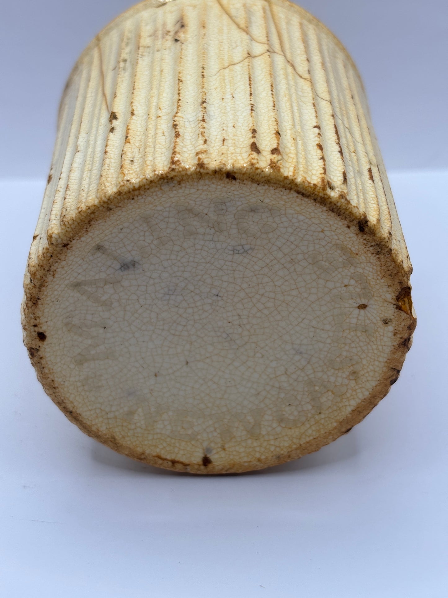 Early ribbed jam/marmalade jar. Damaged