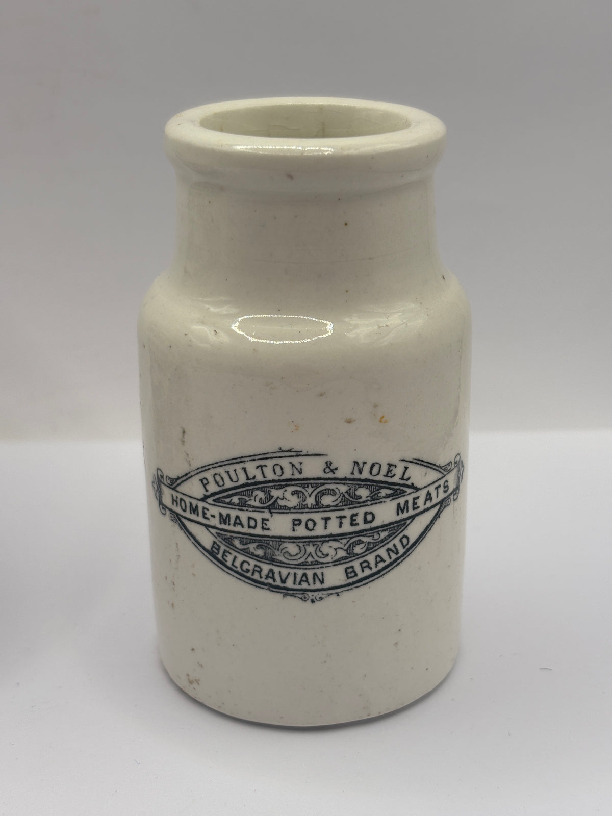 Old advertising potted meat jar, Poulton & noel home made potted meats