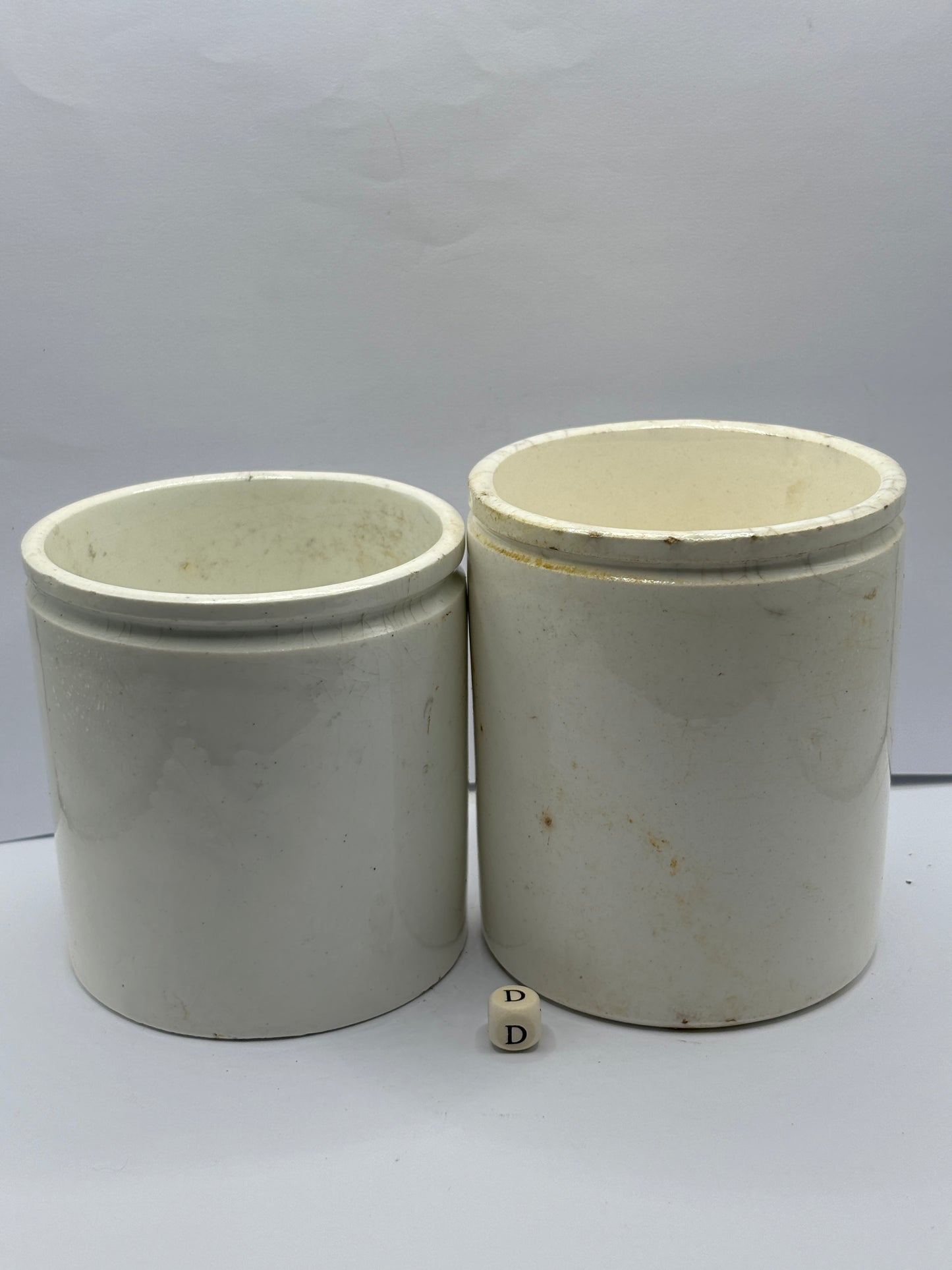 2 old stoneware preserve pots (D)